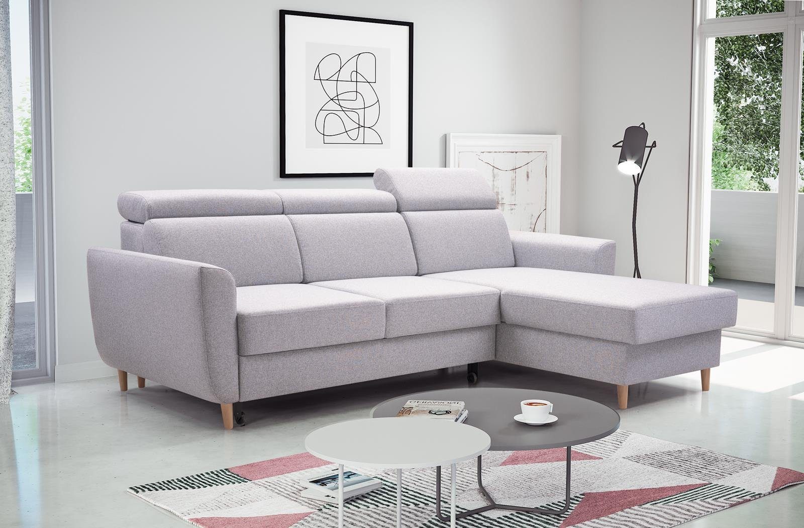 Couch universelle Ecksofa GUSTAW Ecksofa Sofa Beautysofa grau Modern Schlaffunktion mit