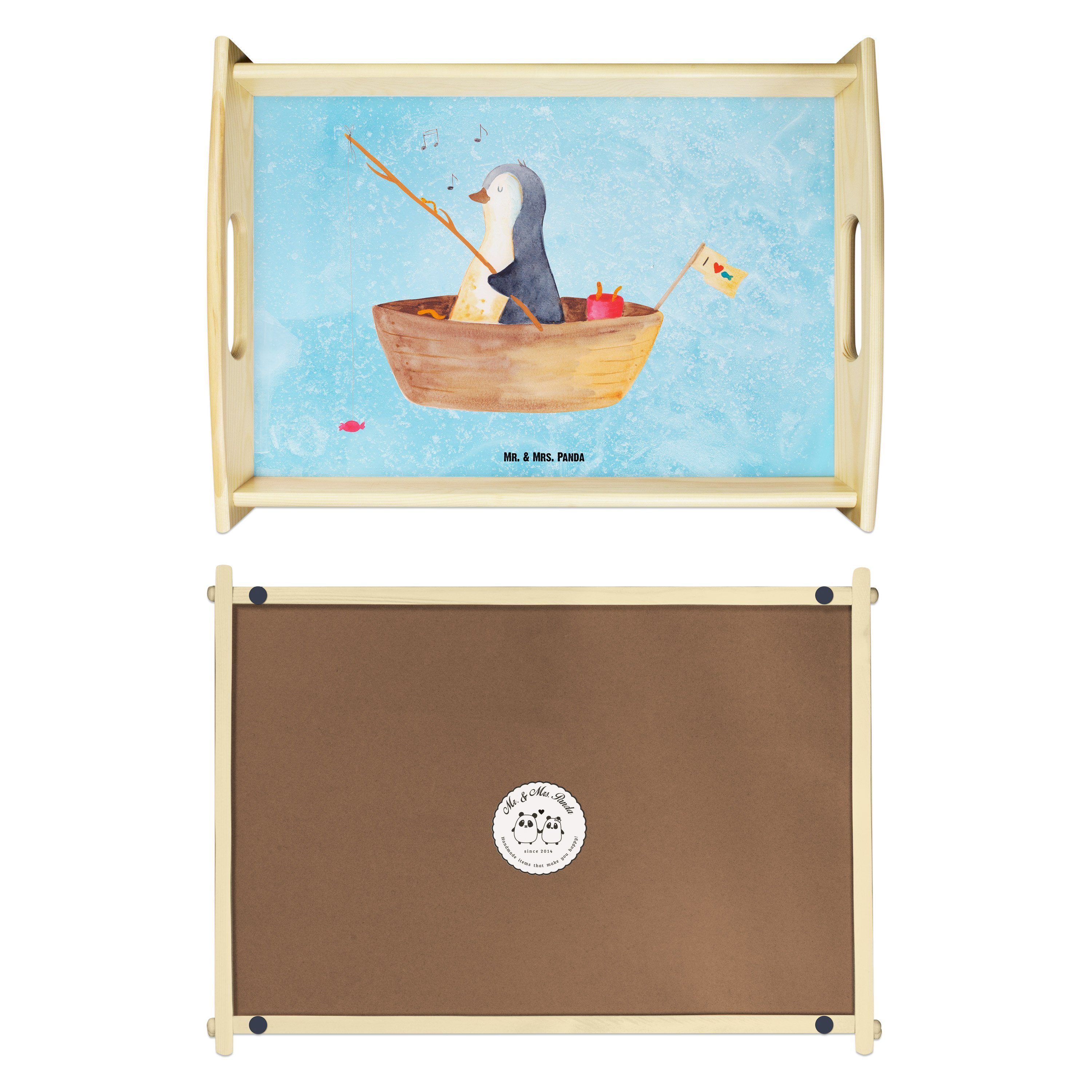 - Angelboot Echtholz lasiert, Küchentablett, Geschenk, Mr. Panda Tablett Mrs. optimistisch, (1-tlg) - & Pinguin Eisblau