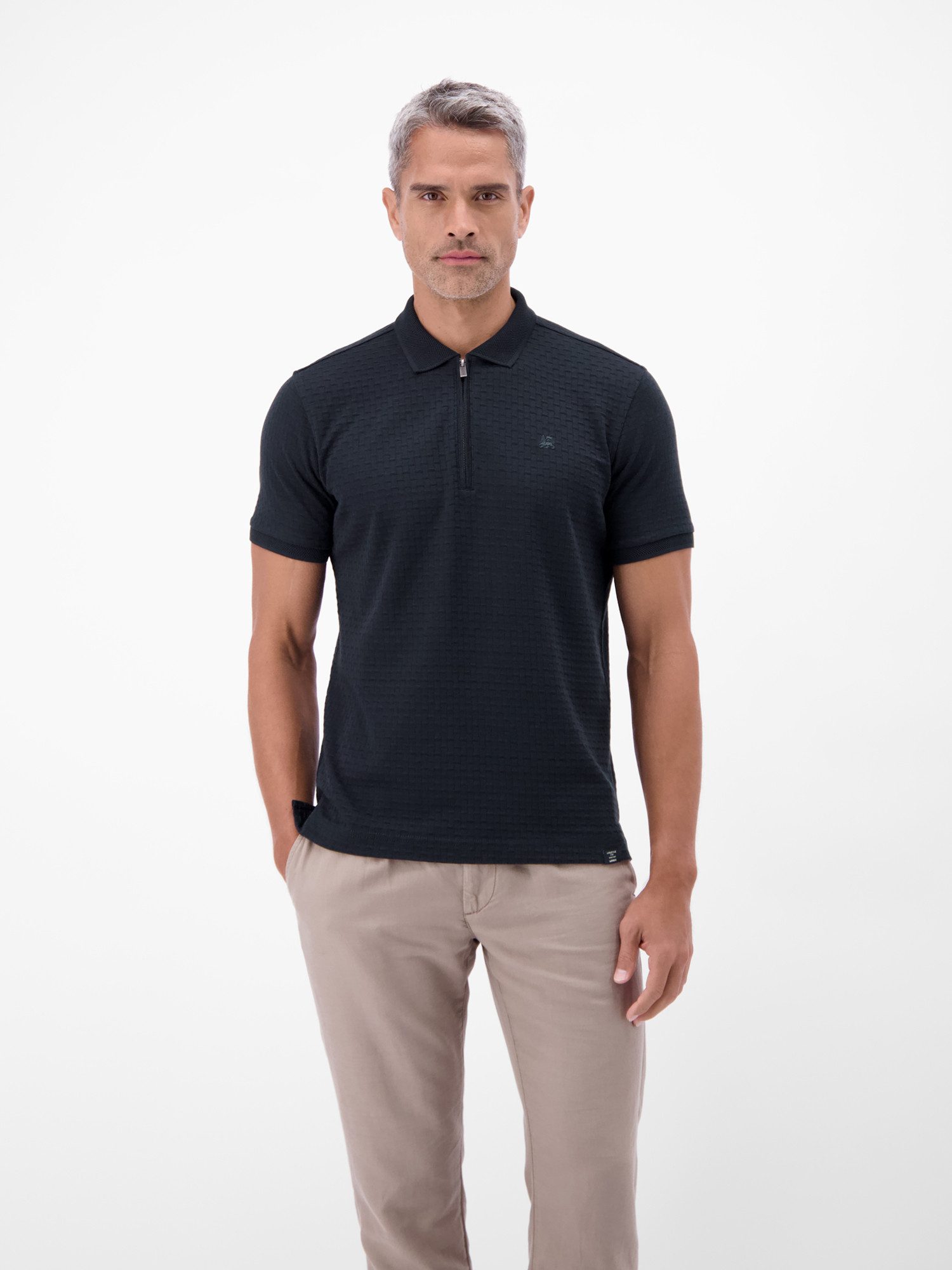 LERROS Poloshirt Poloshirt mit Reißverschlusskragen in Strukturqualität
