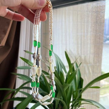 DTC GmbH Perlenkette Halskette mit weißen Muscheln und grauen Perlen (Finde noch heute Dein perfektes Schmuckstück!, 1-tlg)