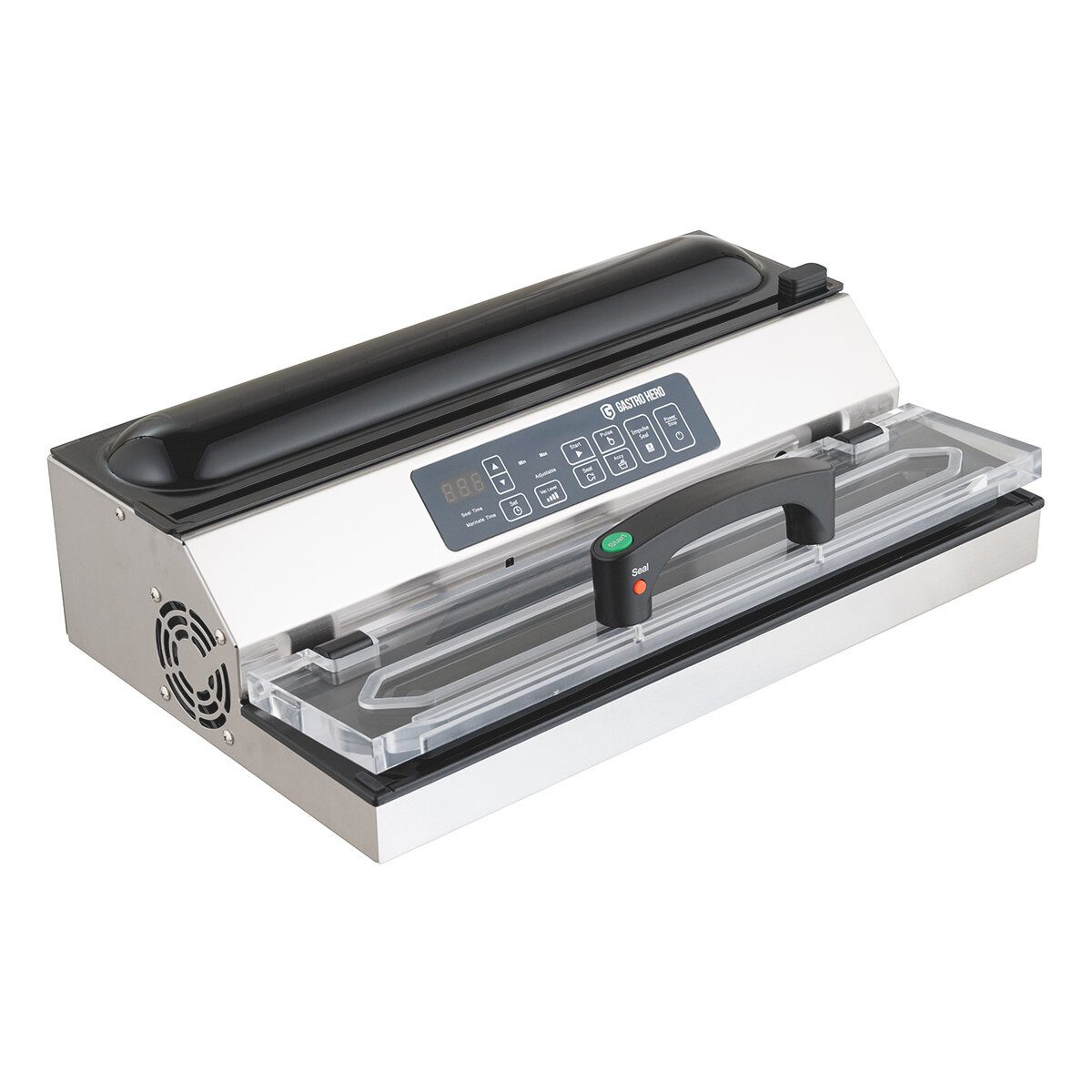 GastroHero Hand-Vakuumierer Vakuumiergerät BVM016DP 16 l/min 400 mm Schweißleiste Edelstahl, 550W, Integrierter Cutter, Beutelaufbewahrung, einstellbare Marinierzeit