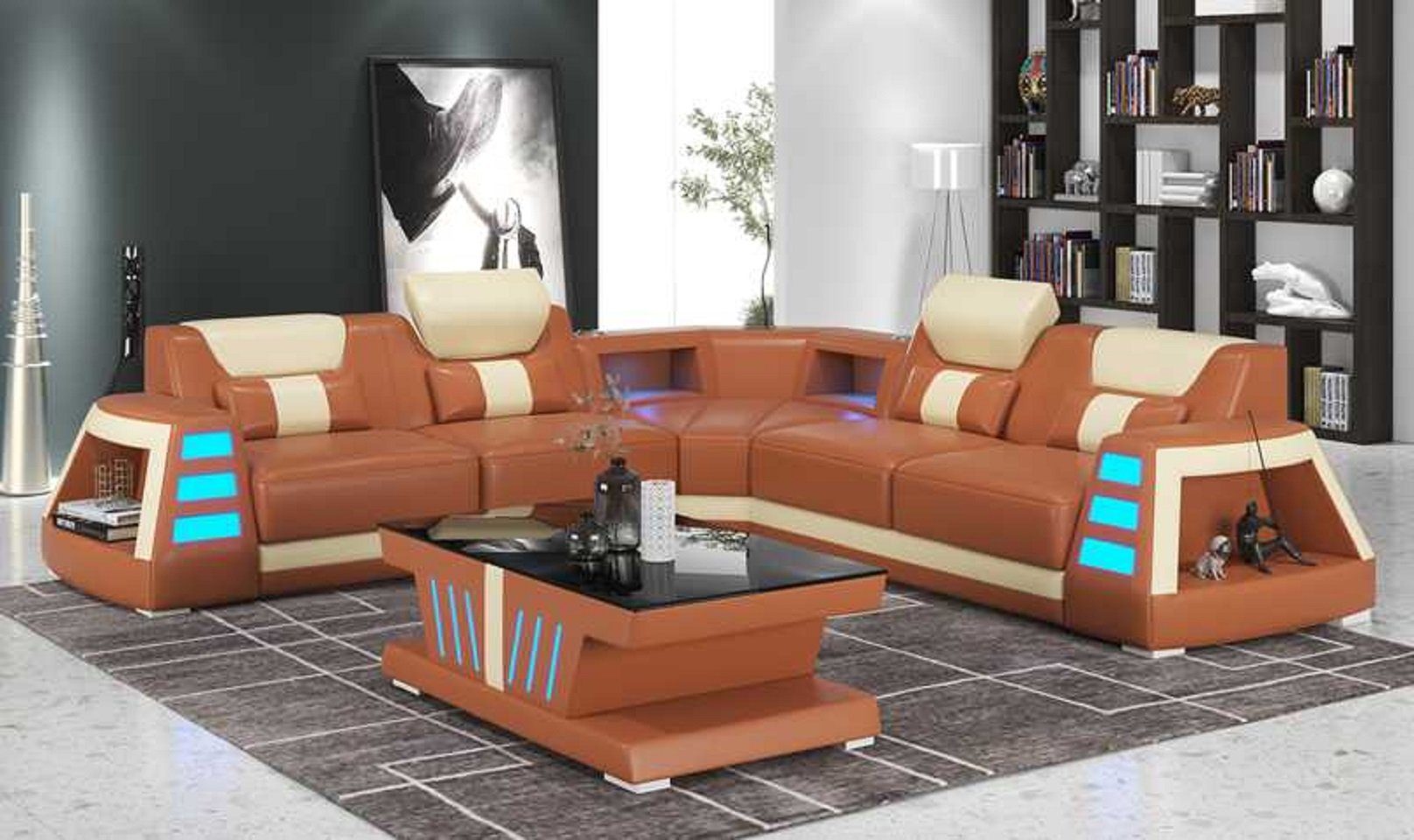 Teile, Ecksofa L Ecksofa Sofa 3 in Luxus Eckgarnitur, Form Kuunstleder Made Couchen Braun Europe Couch JVmoebel