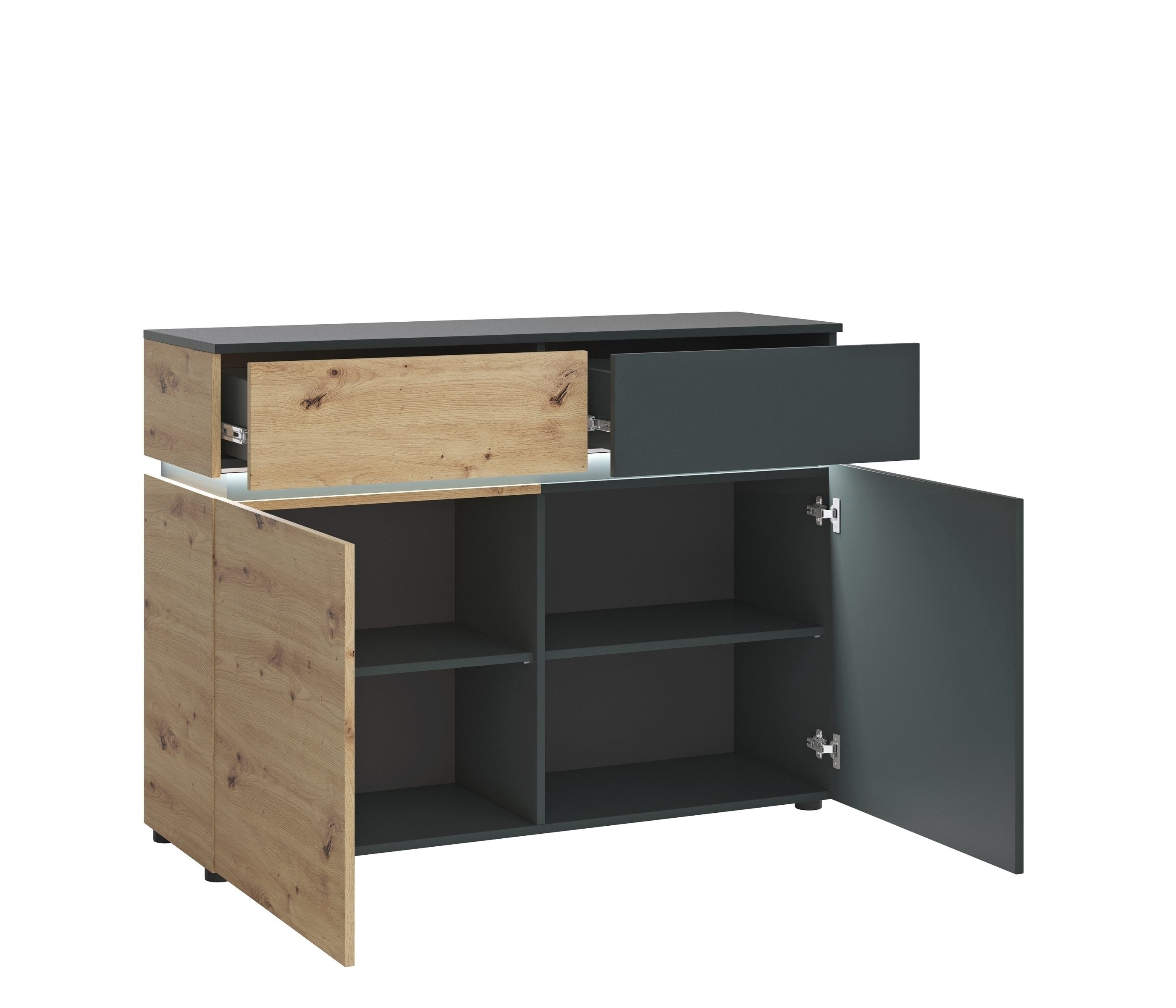 freiraum Kommode LUCI, 2 Türen, 2 Schübe, Artisan Eiche Dekor/Kosmos Grau - 120x90x40cm BxHxT