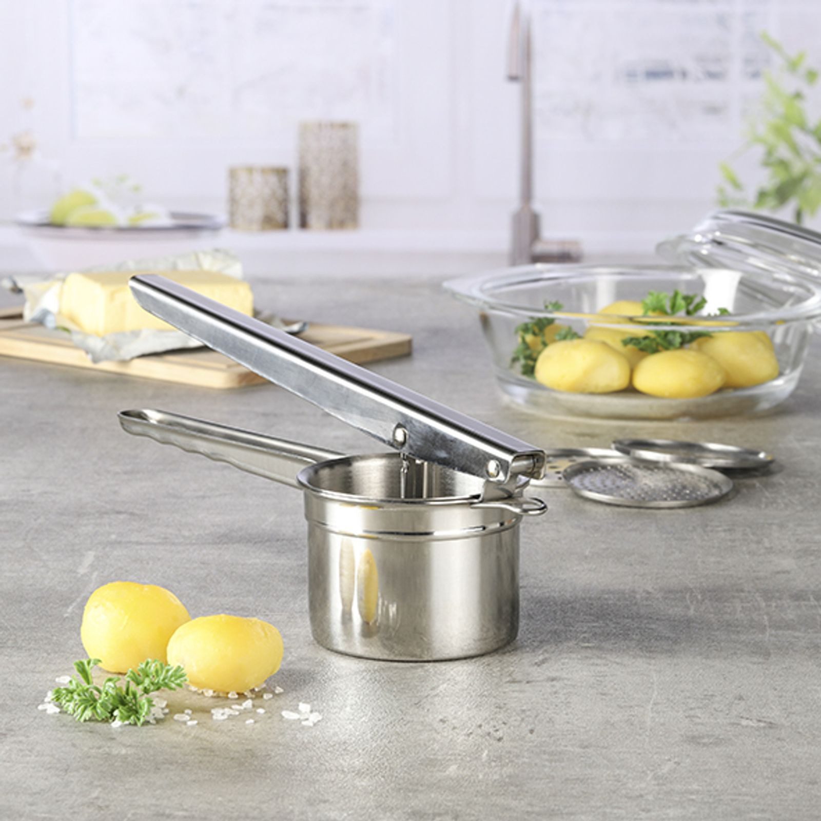 Gravidus Kartoffelpresse Edelstahl Kartoffelpresse Spätzlepresse 3 Locheinsätze