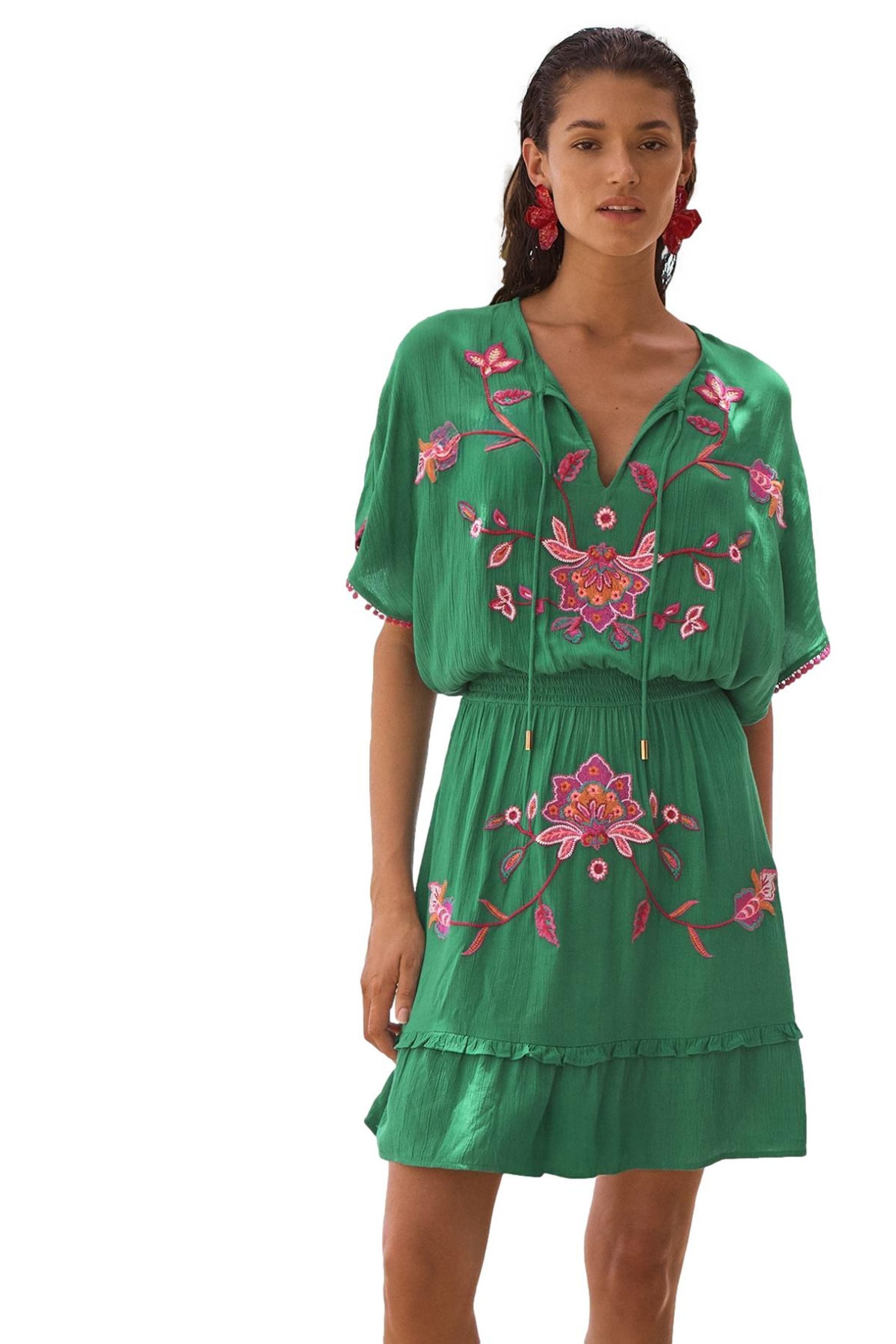 Love & Roses Strandkleid Love & Roses Mini-Kaftan-Cover-up mit Stickerei (1-tlg)