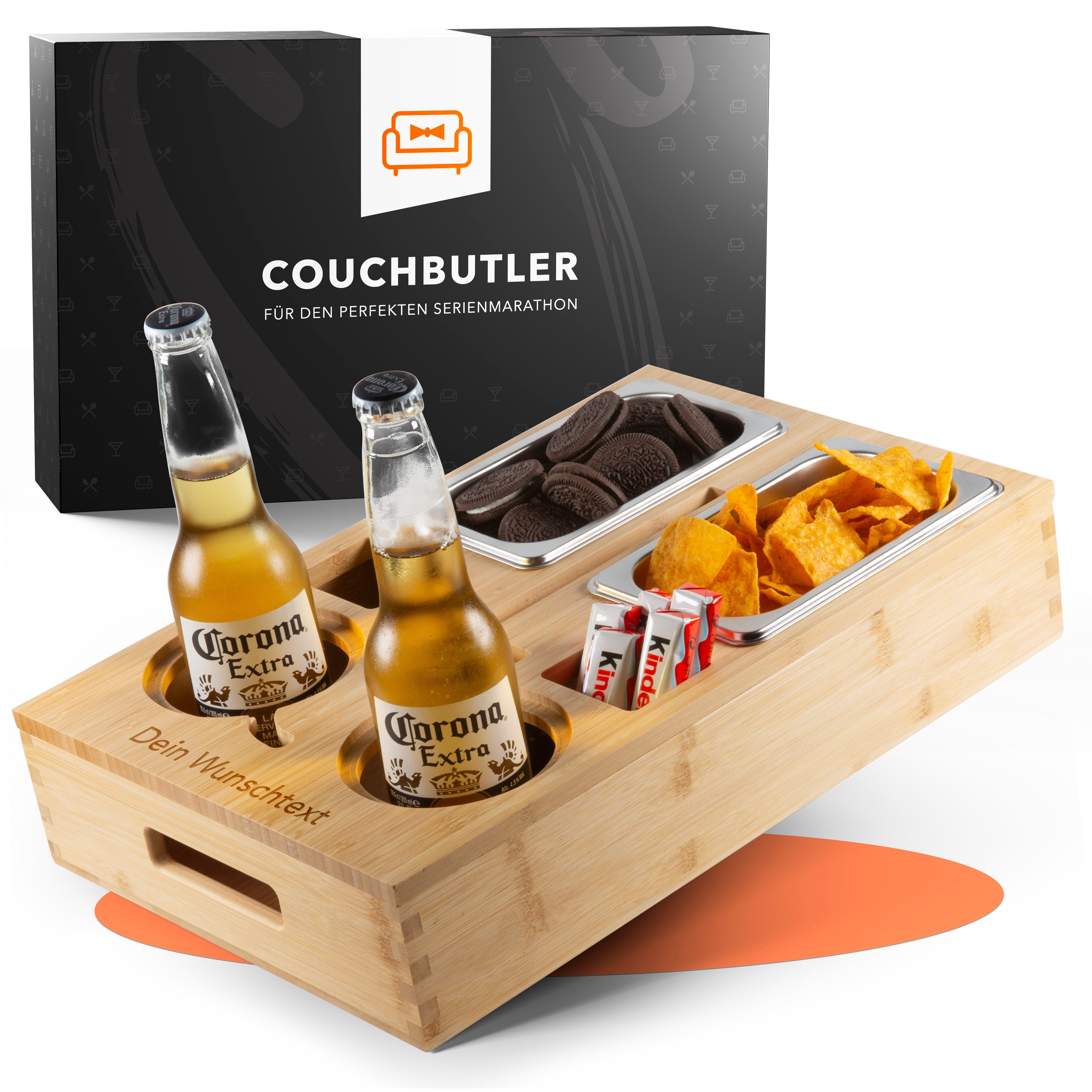 Servierplatte Couchbar Snackbox aus Bambus Personalisierbar inkl. Geschenkbox