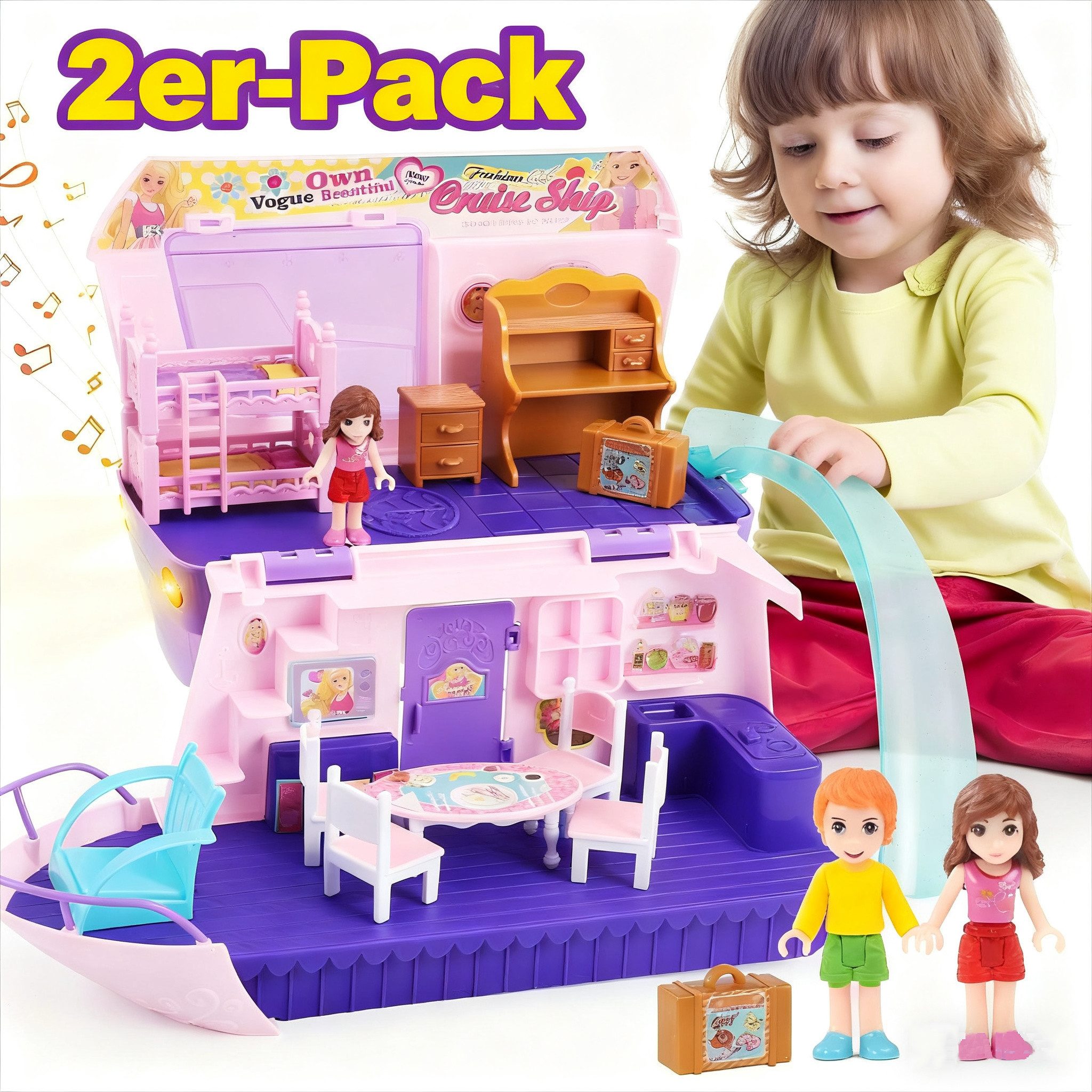 POPOLIC Spielzeug-Schiff Kreuzfahrtschiff-Figurenspielset, Rosa Kreuzfahrts günstig online kaufen
