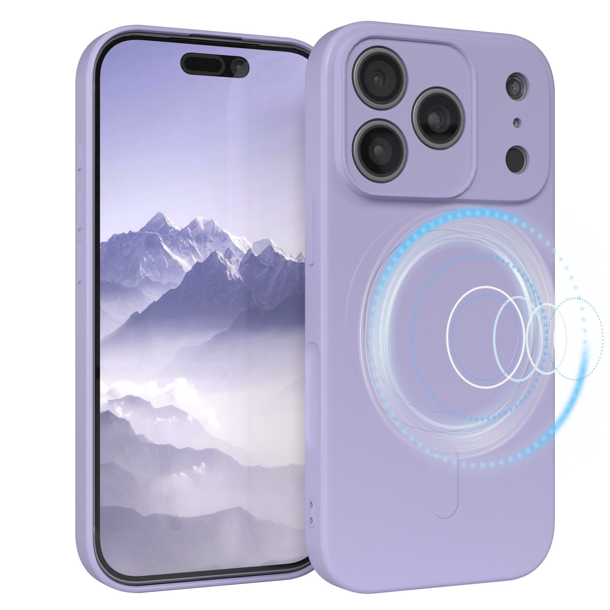 EAZY CASE Handyhülle für Apple iPhone 17 Pro Hülle Silikon 6,3 Zoll, MagSafe Soft-Silikonhülle kabelloses Laden matte Oberfläche Blau Lila