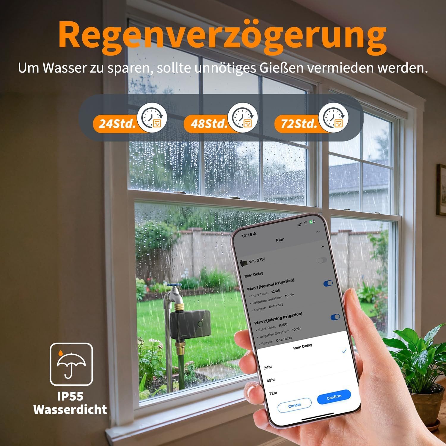 Diivoo Bewässerungssystem Bewässerungscomputer 4 Ausgänge WLAN mit Messingeinlass mit WLAN, APP – Bild 5 von 5