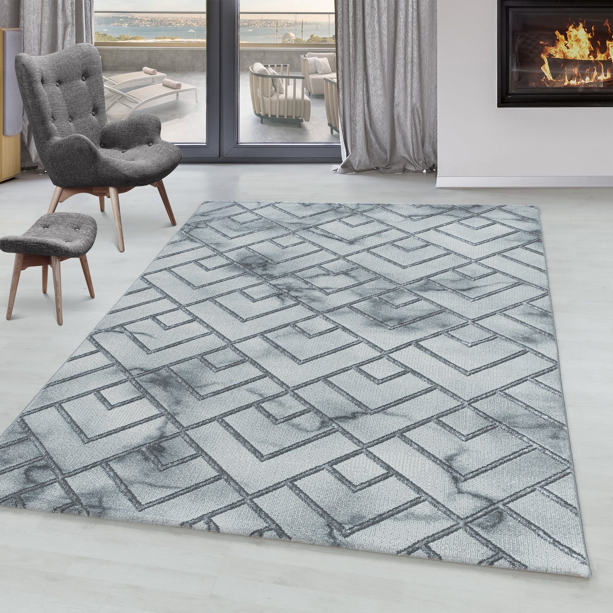 SIMPEX24 Designteppich Marmor Design, Rechteckig, Höhe: günstig online kaufen