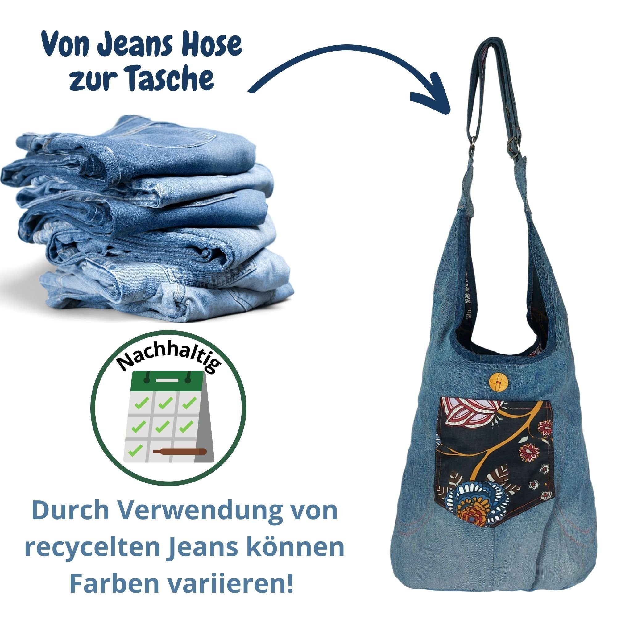 bunt Tasche, 2 schwarz Tasche tragbare Wendbare Hobo Nachhaltige Steig blau Seitig tragbare Umhängetasche 2 Jeanstasche, Hobo Sunsa Tasche,