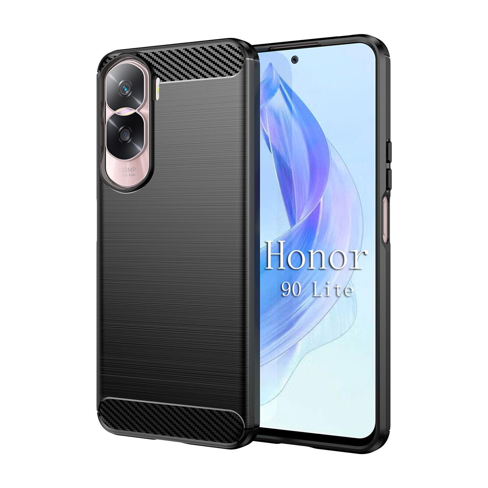 betterfon Handyhülle Carbon Hülle für Honor 90 Lite Backcover TPU Silikon Bumper Schwarz, Carbon-Look – stoßfestes Case mit Air-Cushion & Metall-Optik