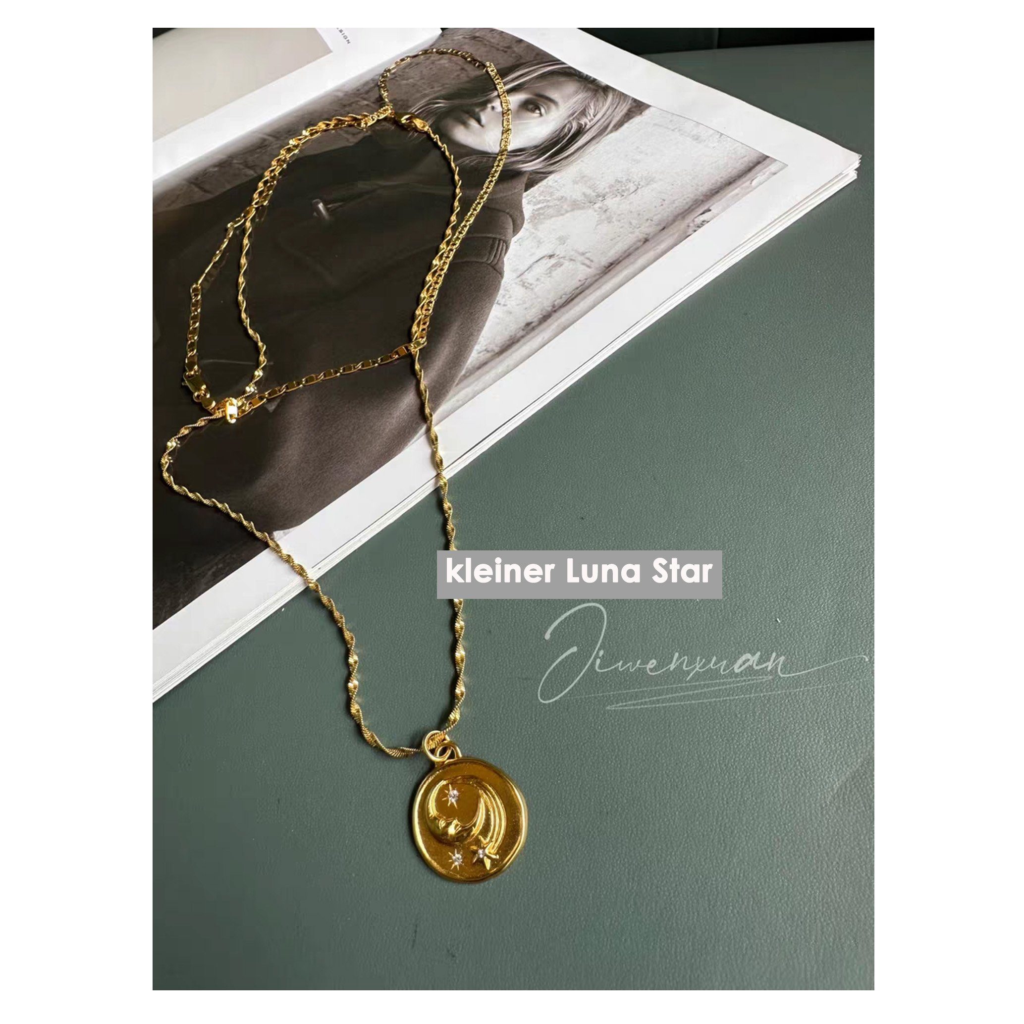 Charm-Kette Medusa Sommerliche Luna GOLDEN Star aus Glasperlen, Kleiner Halskette Edelsteinen vergoldet 18K