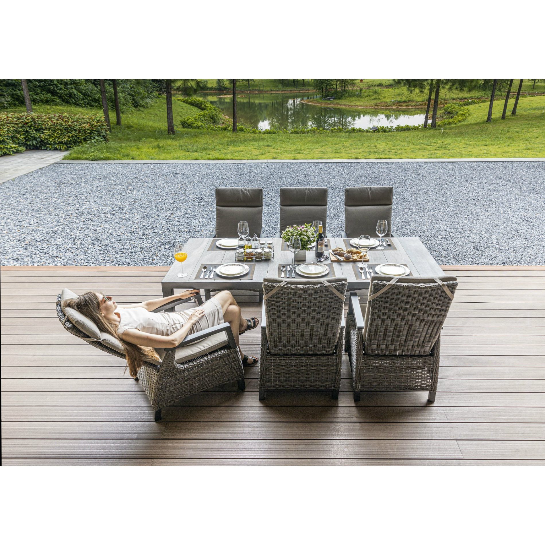Siena Garden Garten-Essgruppe Corido/Silva, (Gartenmöbel-Set, 7-tlg., Gartentisch mit 6 Diningsesseln), Alu/Polyrattan/Keramik, inkl. Polster, Sessel verstellbar