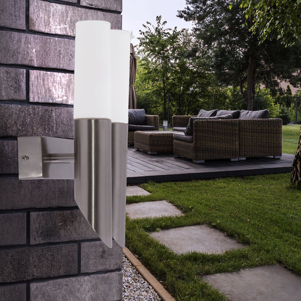 Brilliant LED Außen-Wandleuchte, Leuchtmittel inklusive, Warmweiß, Design Wand Fackel Außen Lampe Fassaden Edelstahl Leuchte Garten Glas