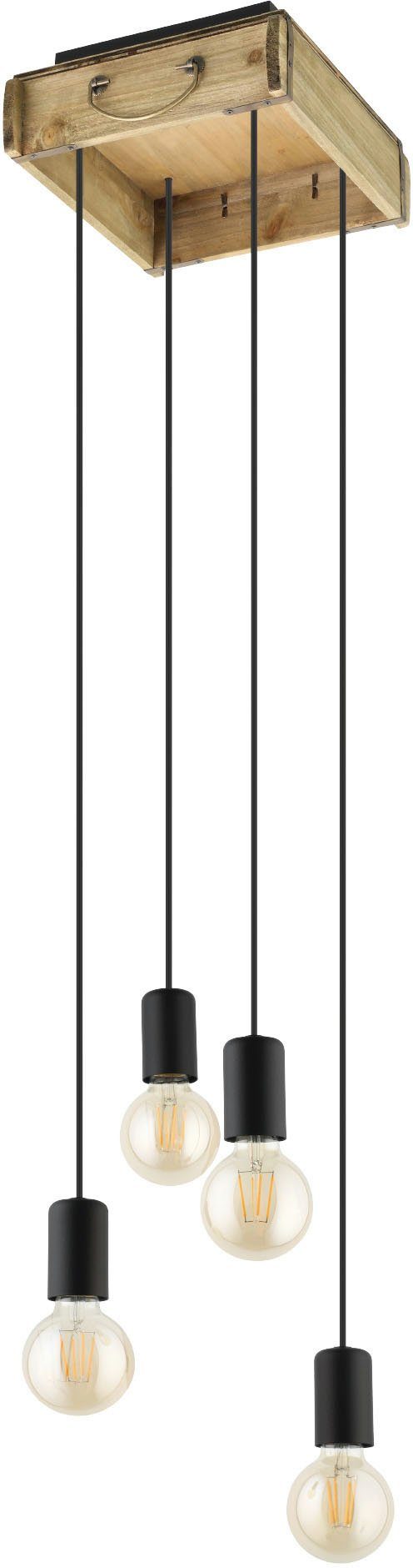 EGLO Hängeleuchte WOOTTON, Leuchtmittel wechselbar, ohne exkl. aus Stahl Leuchtmittel, schwarz braun in E27 40W - - Holz, und Hängeleuchte