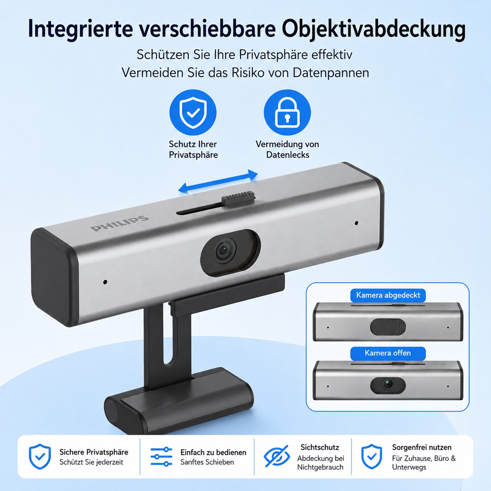 Philips SPL6308, 2K/30FPS/Autofokus/Zwei Mikrofone/Low-Light-Korrektur Webcam (2K, USB, 2K-Auflösung, Autofokus, Sichtschutzabdeckung, zwei Mikrofone)