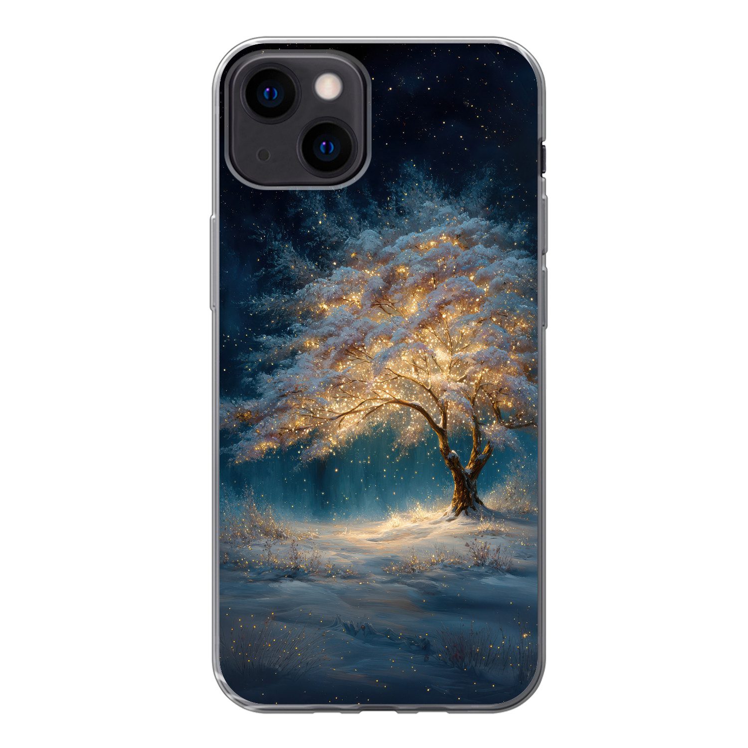 MuchoWow Handyhülle für Apple iPhone 13 Baum des Lebens - Nacht - Dunkelheit - Blau, Smartphone-Bumper, Print, Handy Schutzhülle Dünn