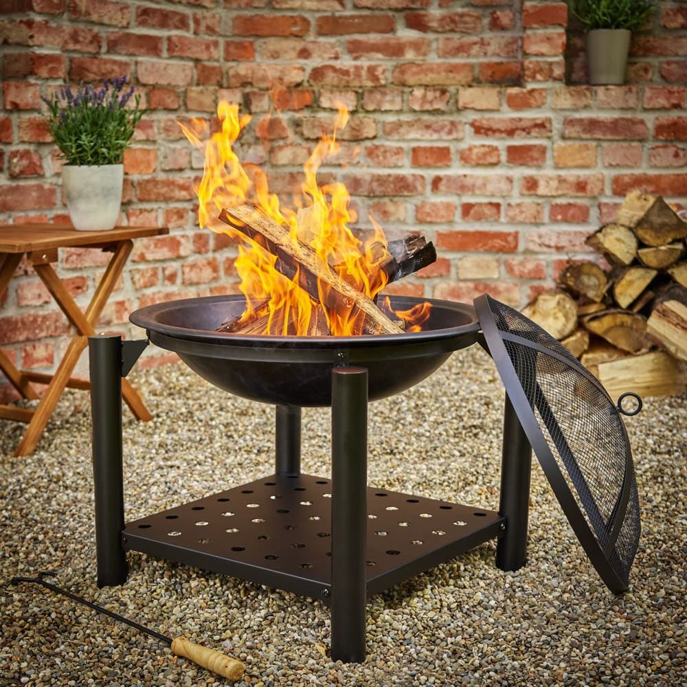Gardebruk fire bowl, garden fire basket with spark screen and poker, Ø55cm round grill
