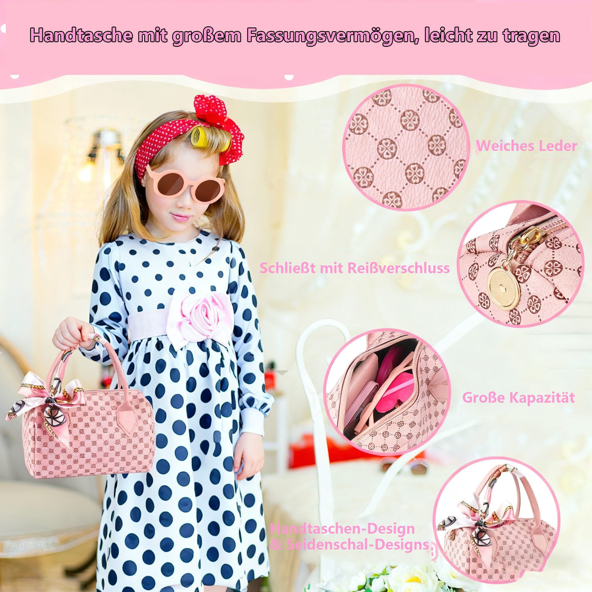 Zaewry Kreativset Make-up-Spielzeug,32-teilige Kleinkind, Kinder-Make-up-Set, Spielzeug-Geldbörse für Mädchen: Handtasche, Handy, Uhr, Schal