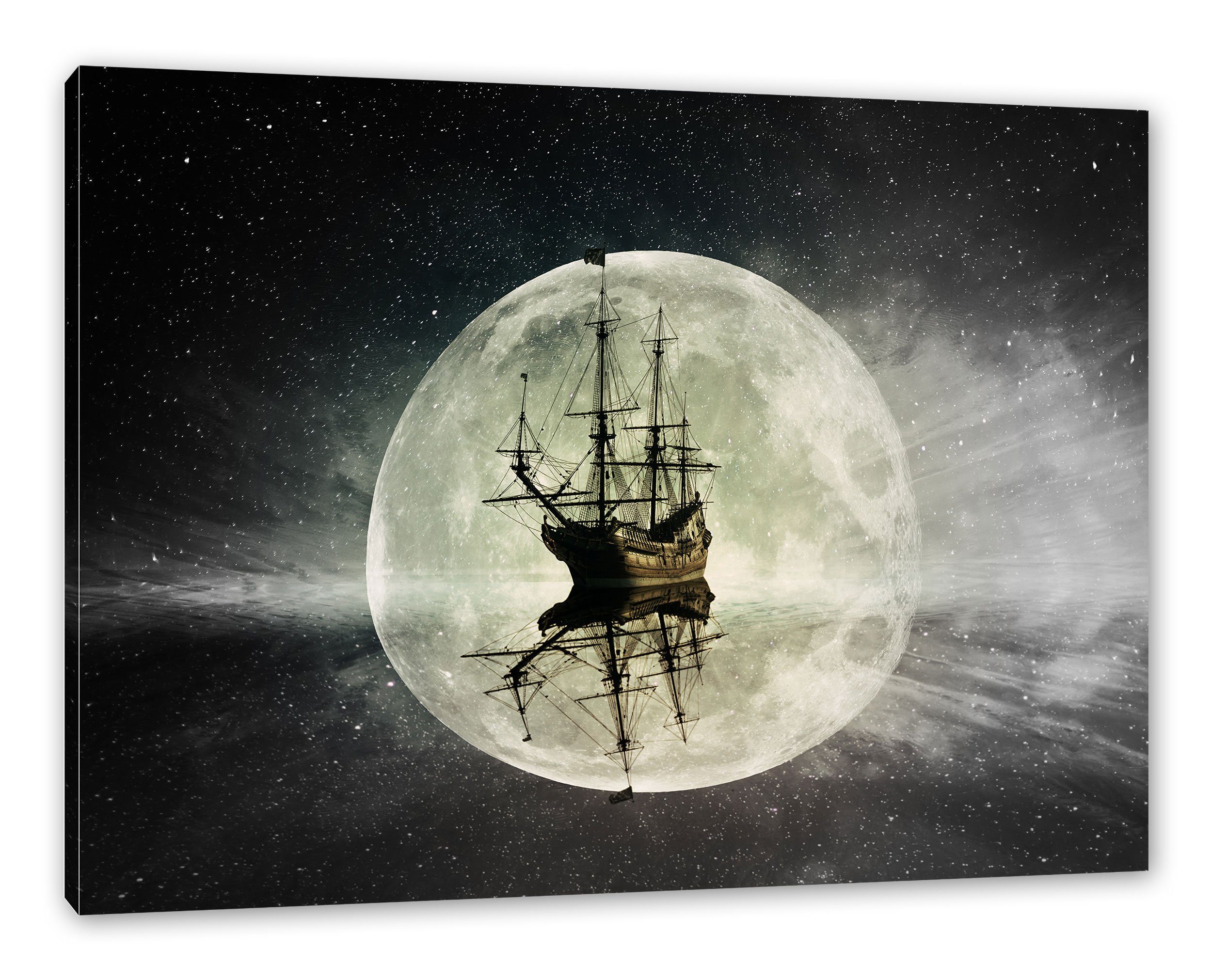 inkl. Weltall Zackenaufhänger im Leinwandbild bespannt, im Geisterschiff Geisterschiff Leinwandbild Pixxprint (1 St), fertig Weltall,