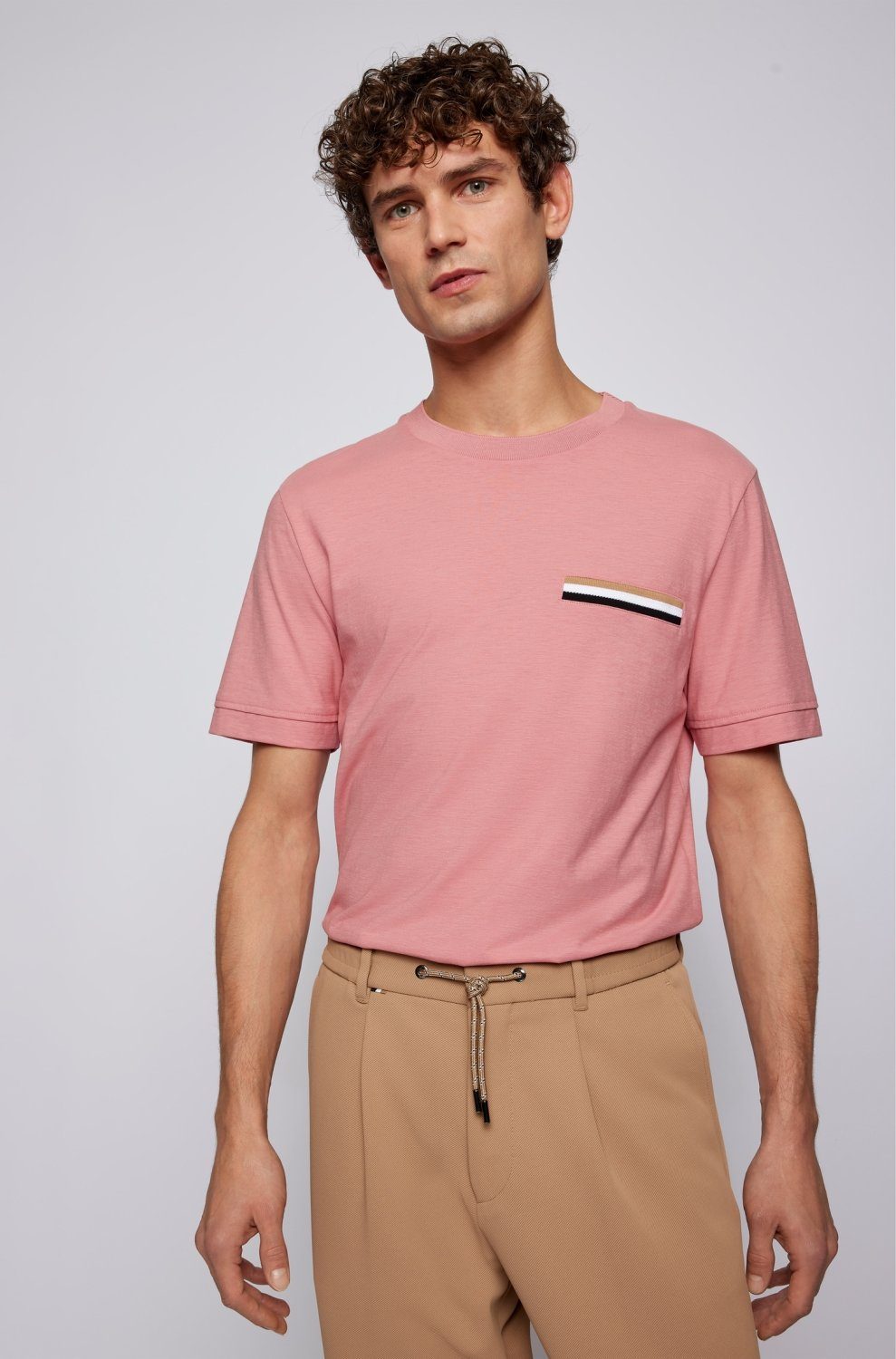 Herren Shirts BOSS T-Shirt T-Shirt aus Baumwoll-Jersey mit Fischgrät-Streifen (1-tlg)