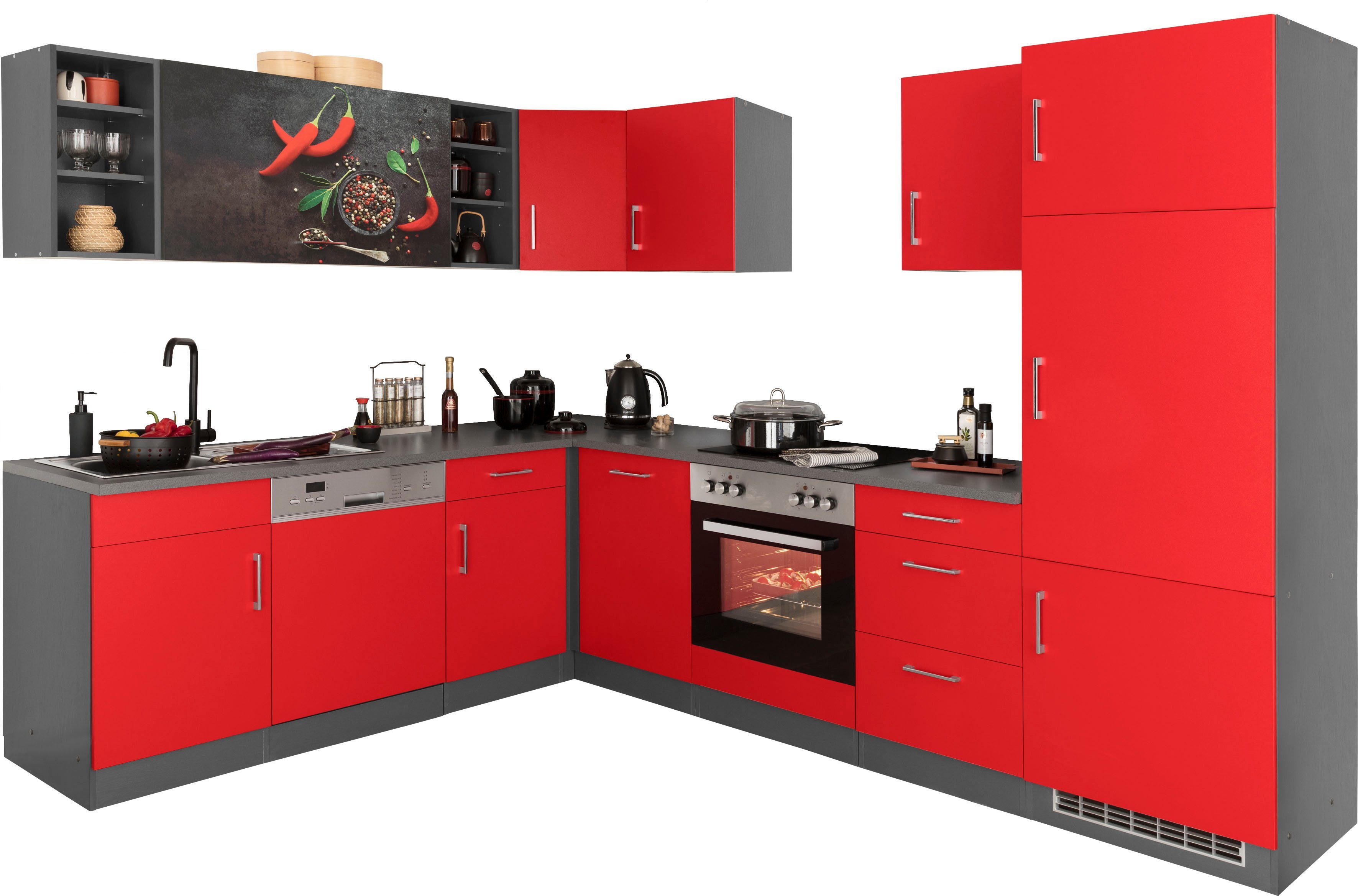 KOCHSTATION Küchenzeile KS-Paris – Küchen mit einzigartigen Fotomotiven auf den Fronten, Stellbreite 220/280 cm, wahlweise mit E-Geräten, mit Motivdruck