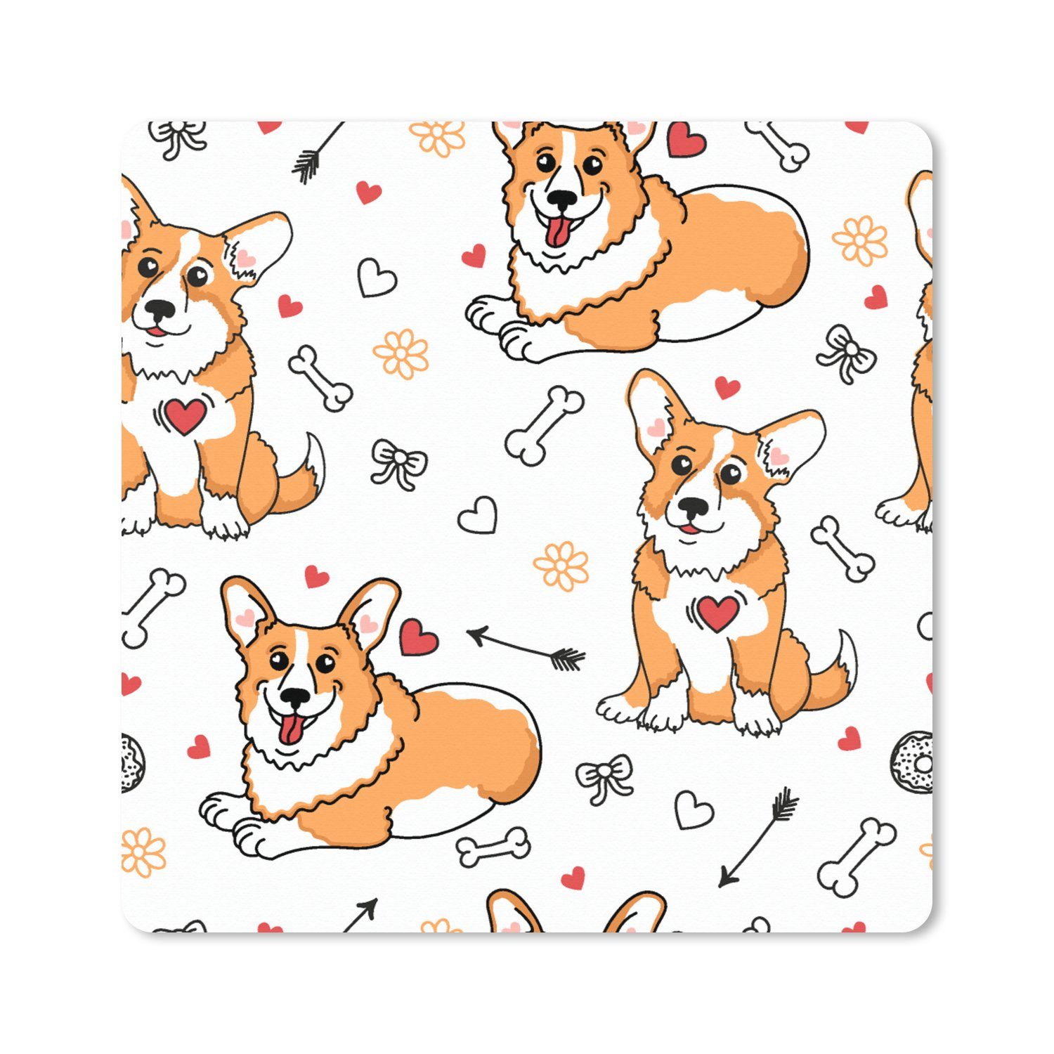 MuchoWow Gaming Mauspad Hund - Corgi - Muster (1-St), Gaming, Rutschfester Unterseite, Mausunterlage, 80x80 cm, XXL, Großes