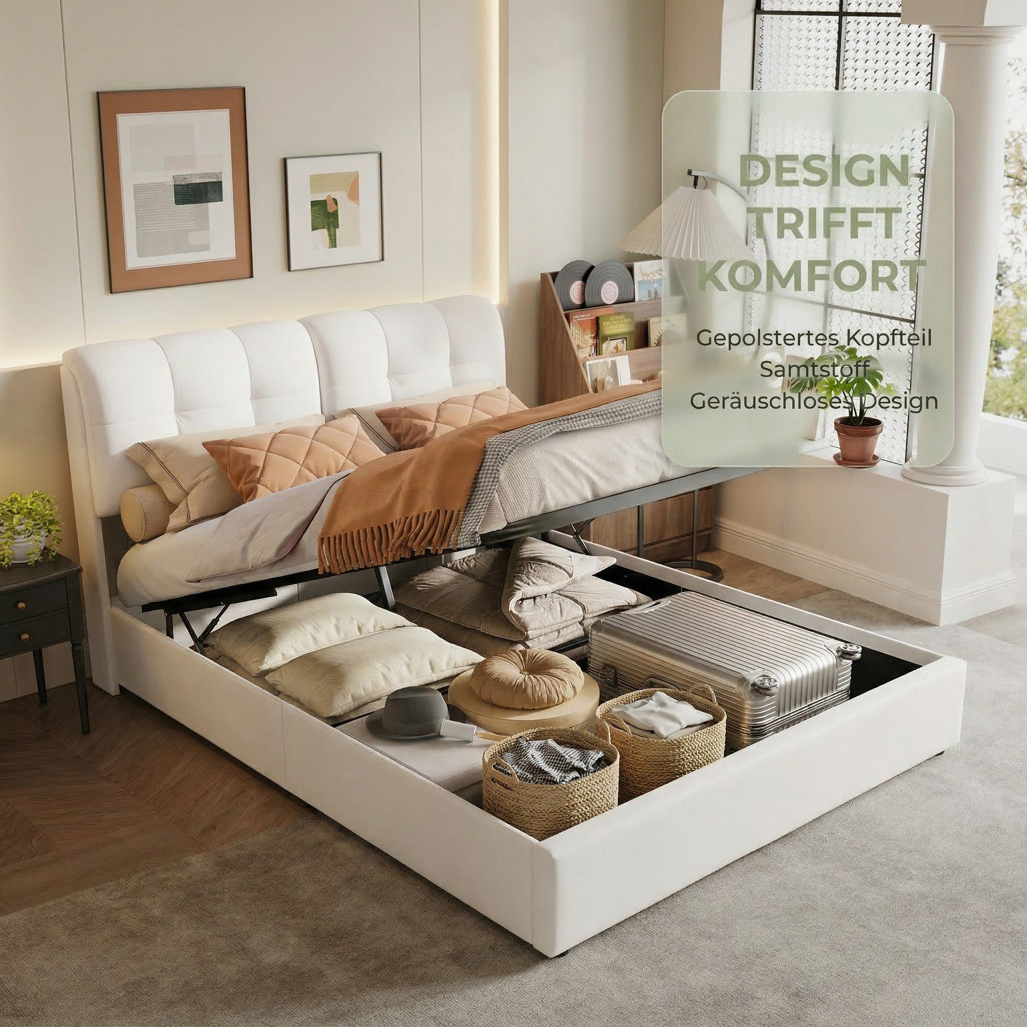 PXloue Stauraumbett Polsterbett mit Stauraum (Hochklappbares Bett 160x200 c günstig online kaufen