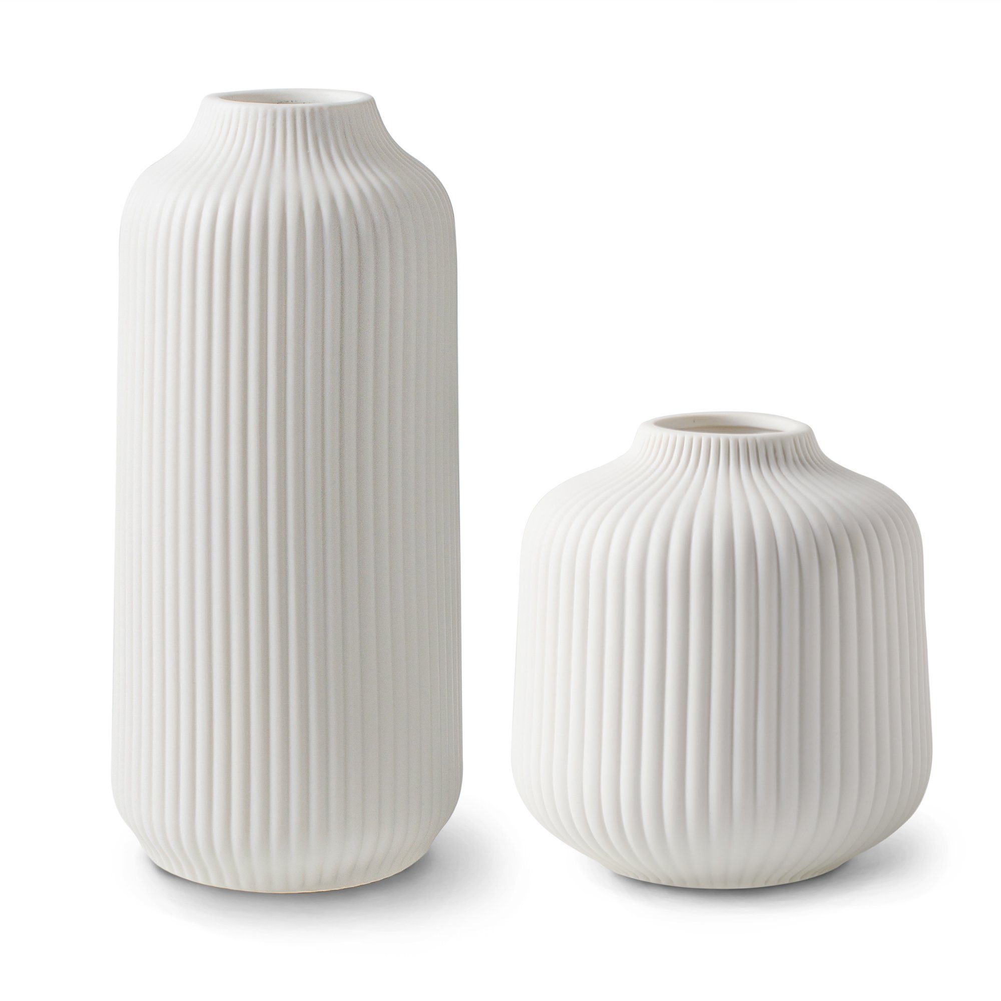 Tischvase Keramik Vase 2er-Set mit Rillen - für Pampasgras und Blumen