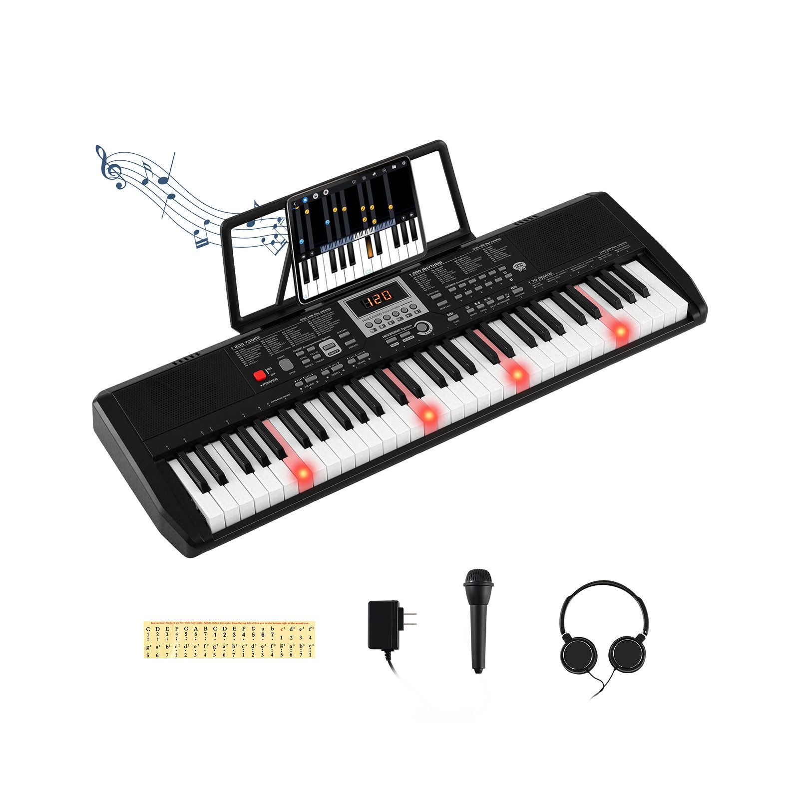COSTWAY Home-Keyboard (1-St), 61 Tasten Digitalpiano, E-Piano mit Mikrofon, Kopfhörer