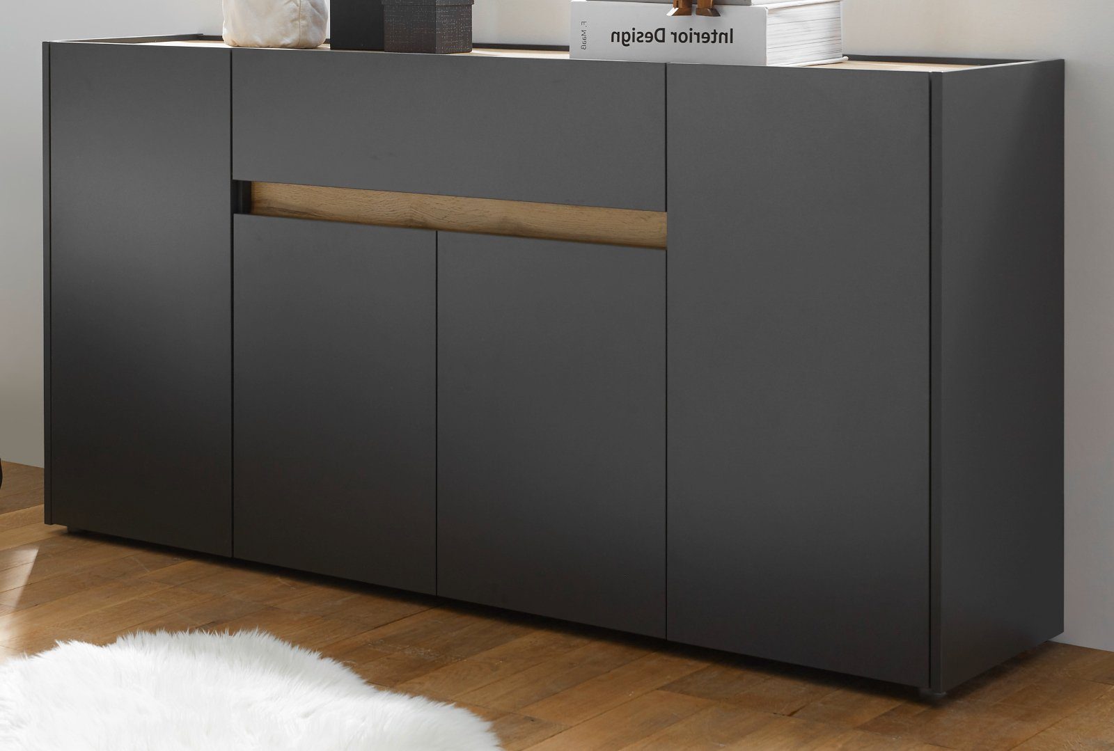 Furn.Design Sideboard Center (Kommode in grau mit Eiche, 170 x 87 cm), 4-türig