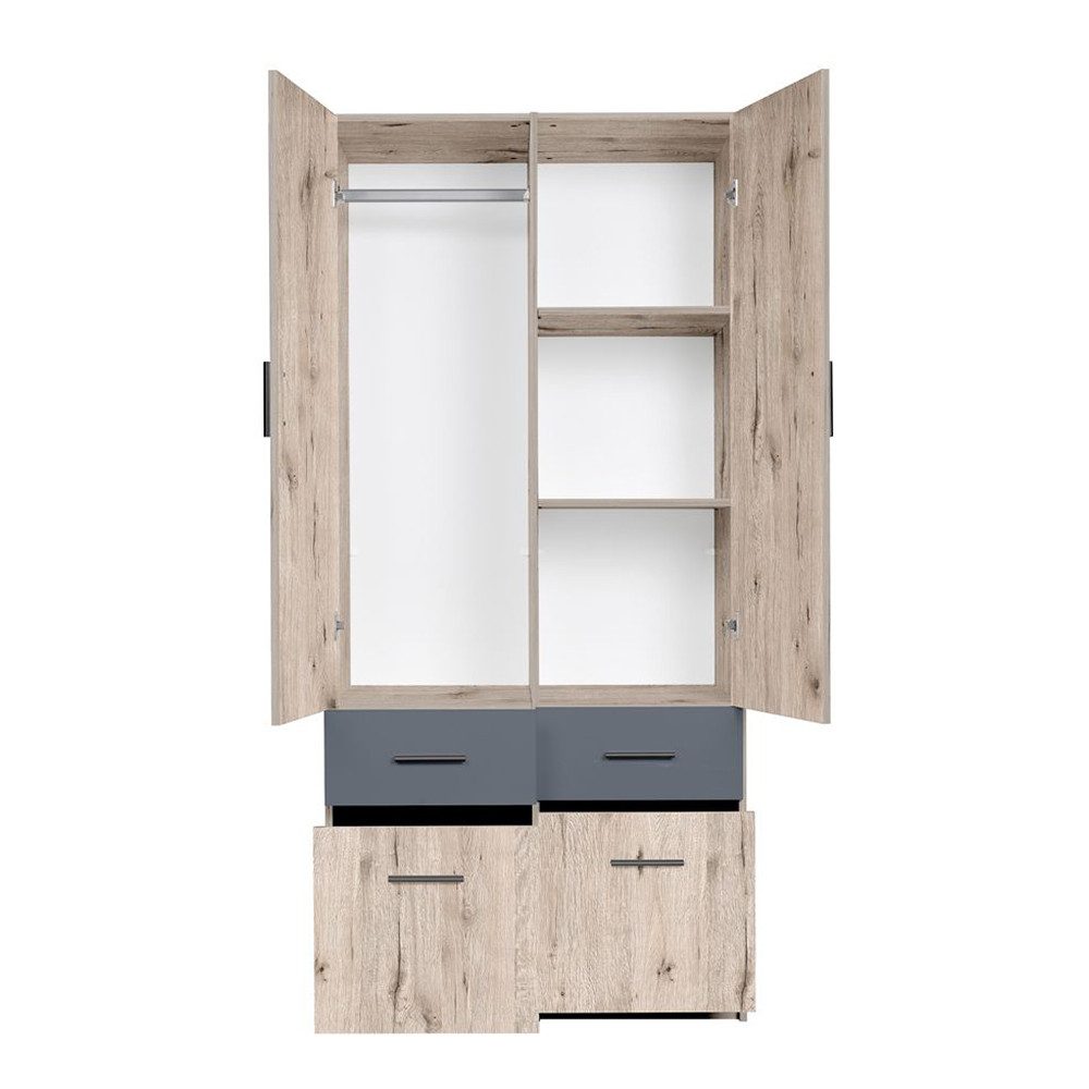 Lomadox Kleiderschrank SELAWIK-166 Schlafzimmerschrank mit Aufsatz, Eiche mit graphit, ca. 92/238/54cm