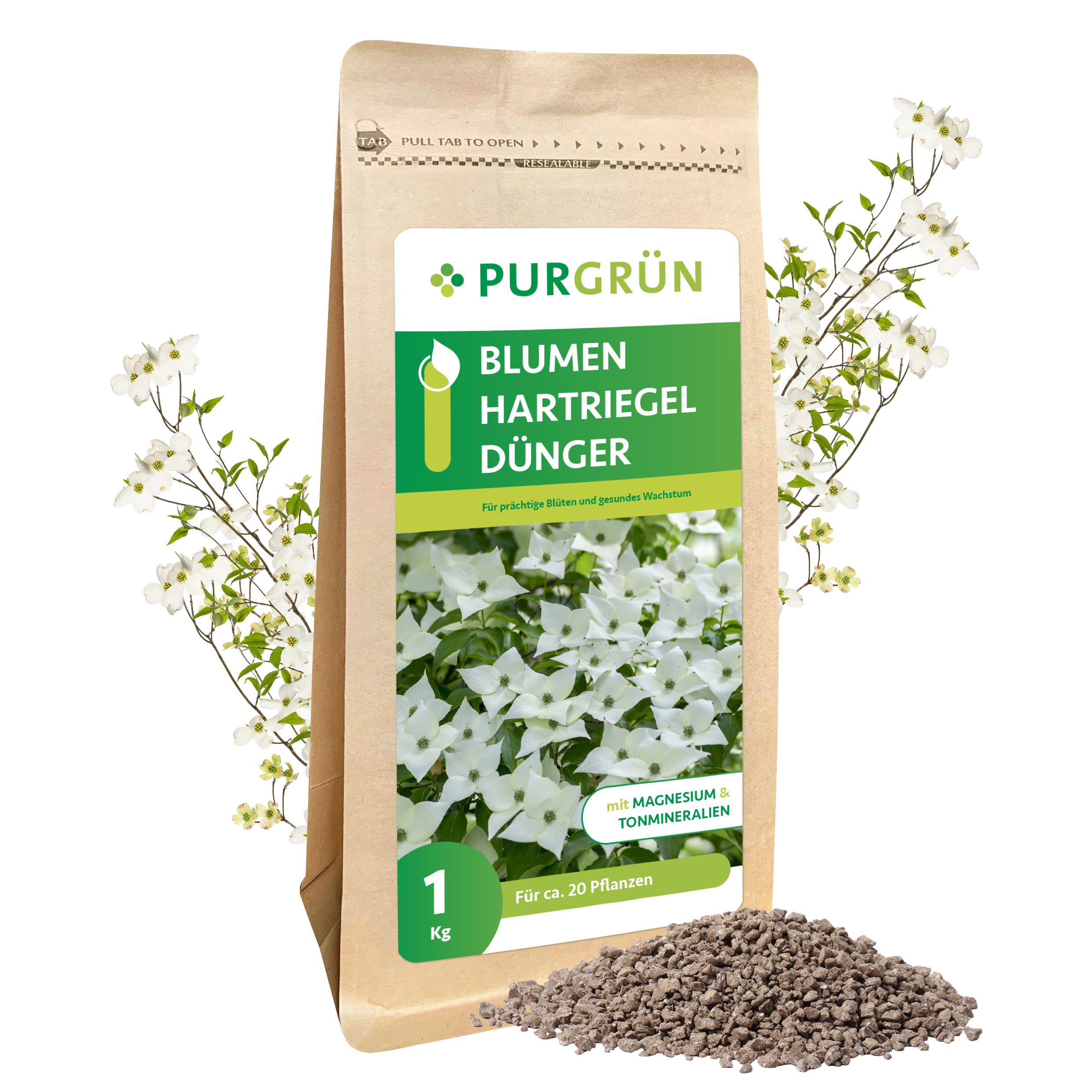 Gartendünger Purgrün Blumenhartriegel Dünger, NPK 5+4+6, Magnesium, 1 kg
