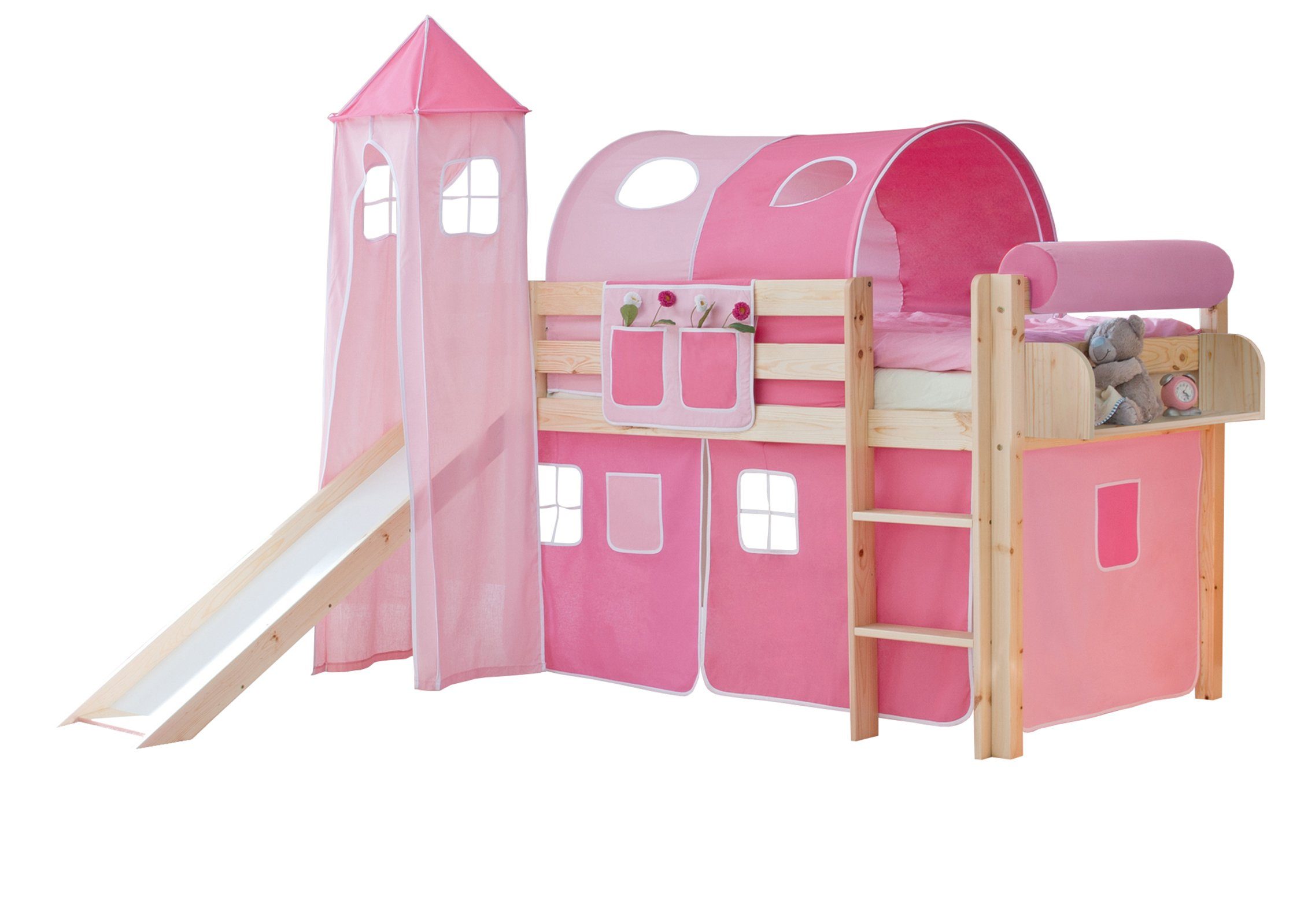 Hochbett Rutschbett mit Turm "Kasper" Kiefer Natur Classic