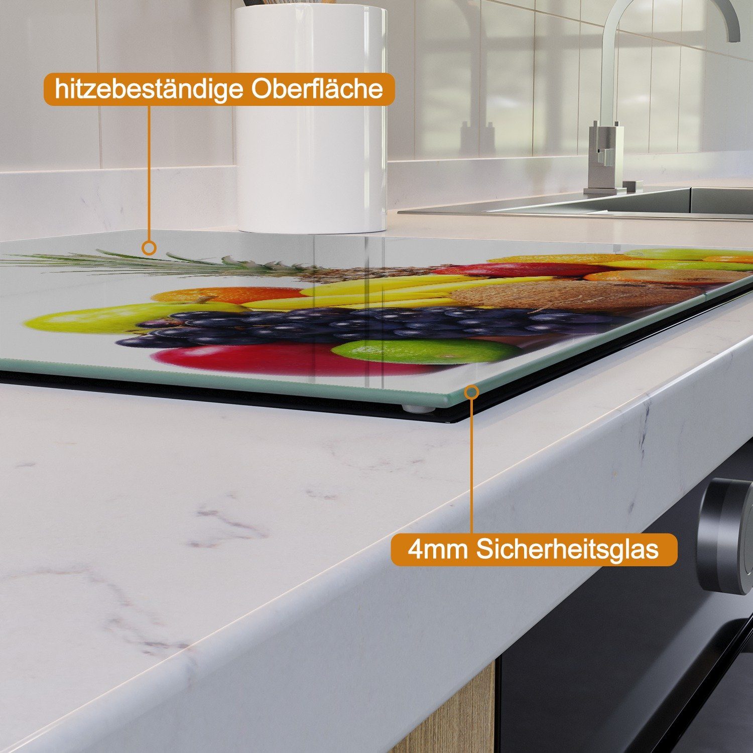 Wallario Herd-Abdeckplatte Gemischtes Obst Noppen), 2 Obstsammlung, tlg., (Glasplatte, inkl. Exotische ESG-Sicherheitsglas, aus - Größen Welt verschiedene aller 5mm