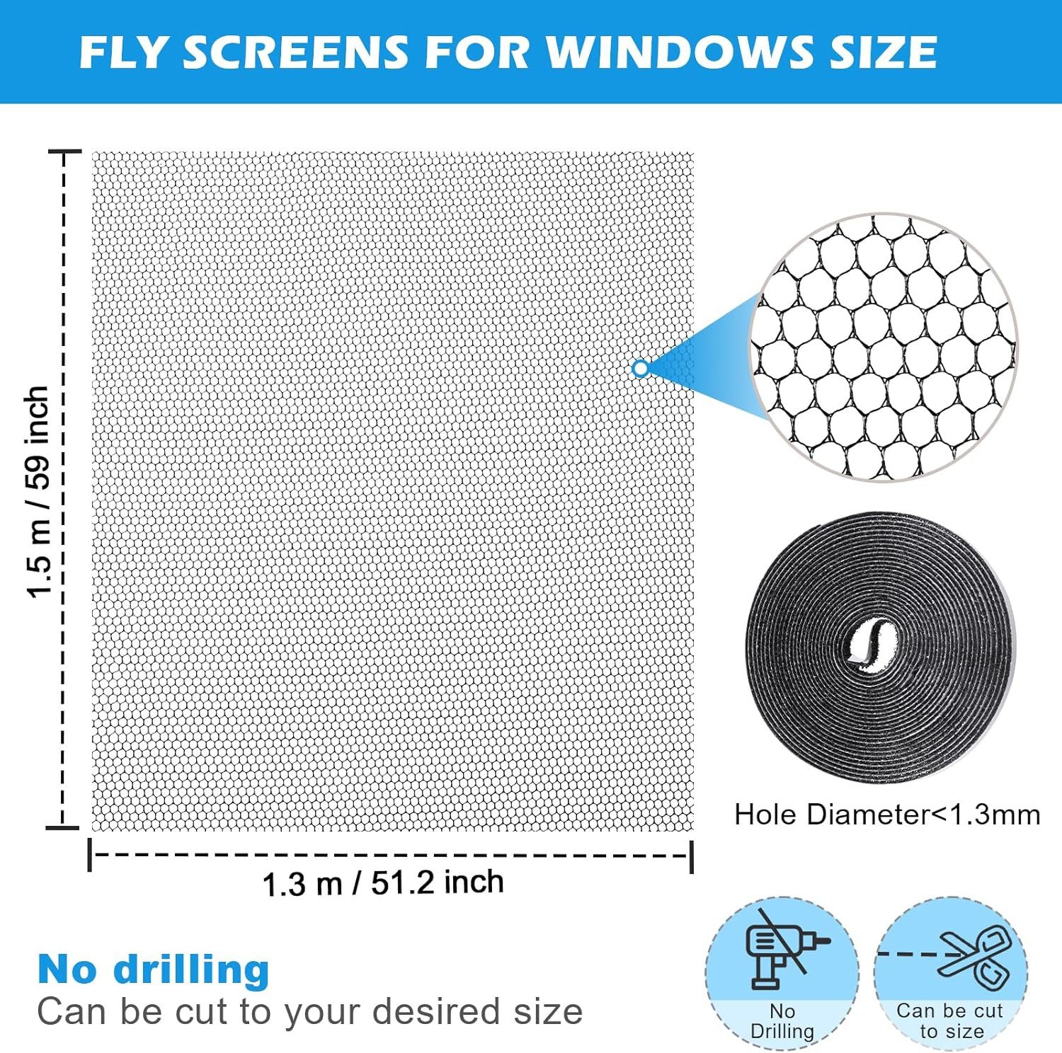 FELIXLEO Fliegengitter-Gewebe 5 Fliegengitter Fenster 130x150cm Selbstklebend Mit Klebeband, (1-St)