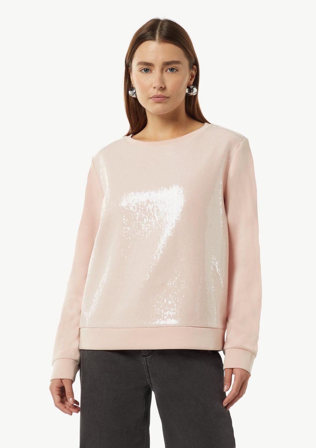 comma Rundhalspullover Glamour (1-tlg) Viskosetop mit Pailletten günstig online kaufen