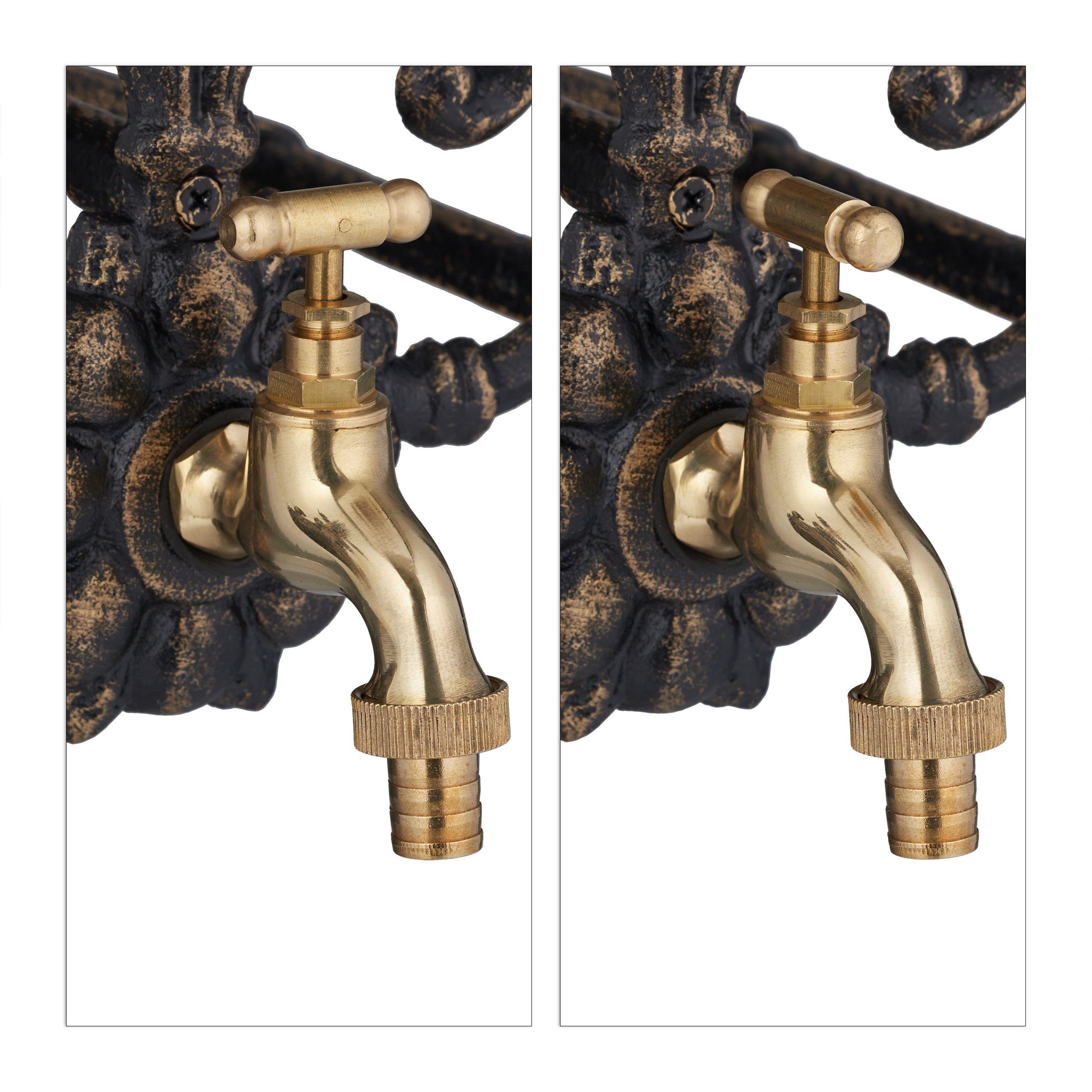 relaxdays Schlauchhalterung Vintage Schlauchhalter mit Wasserhahn, (Bronze)