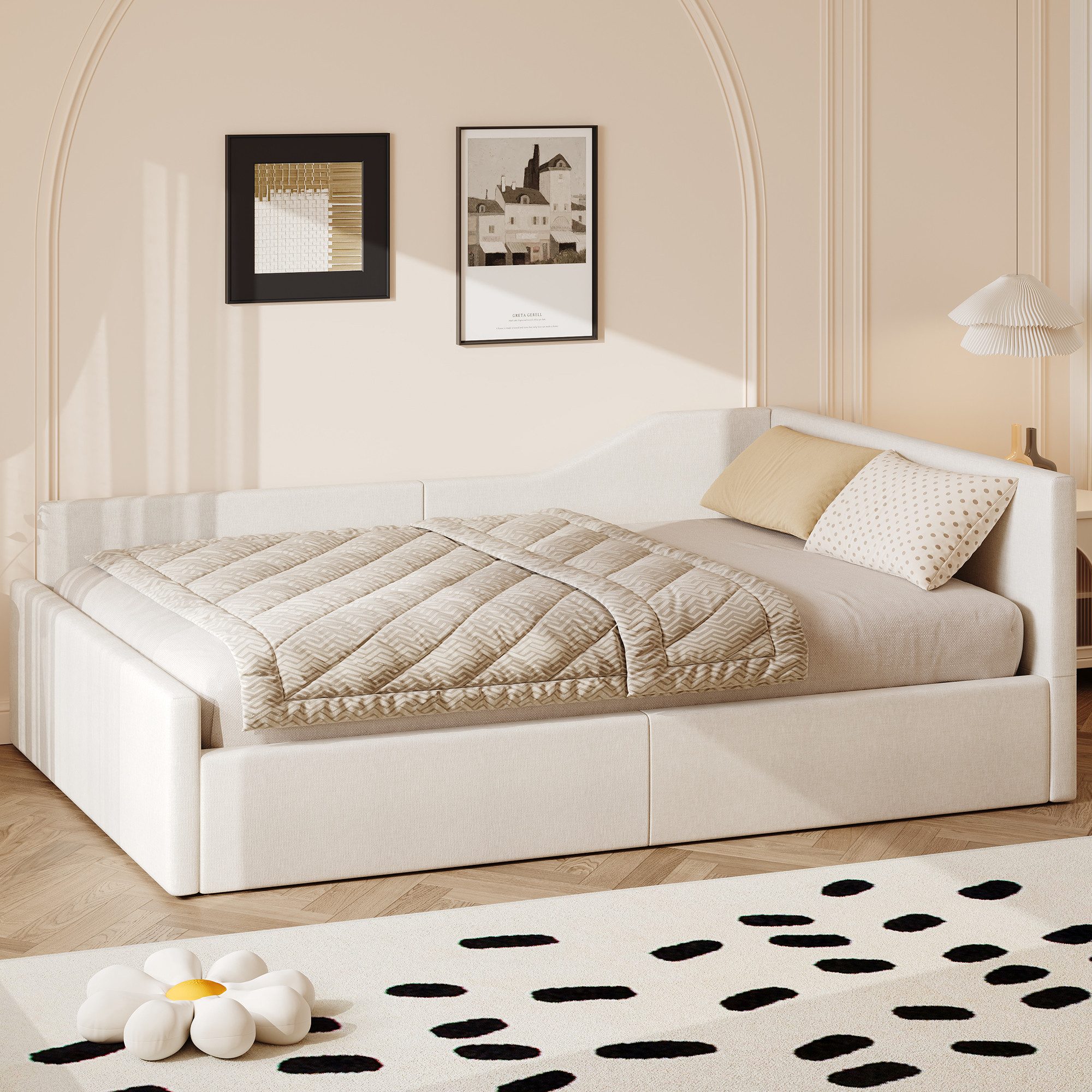 SOFTWEARY Stauraumbett mit Stauraum (140x200 cm), Polsterbett mit Lattenrost und Kopfteil, Doppelbett, Leinen – Bild 3 von 5