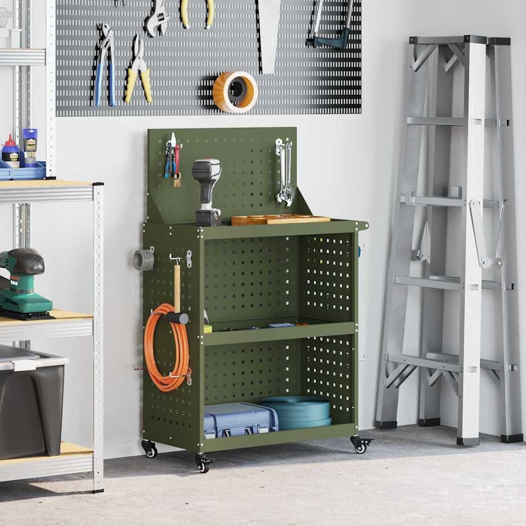 vidaXL Werkzeugbox Werkzeugwagen Olive Grün 65 x 35 x 111 cm Kaltgewalzter Stahl (1 St)