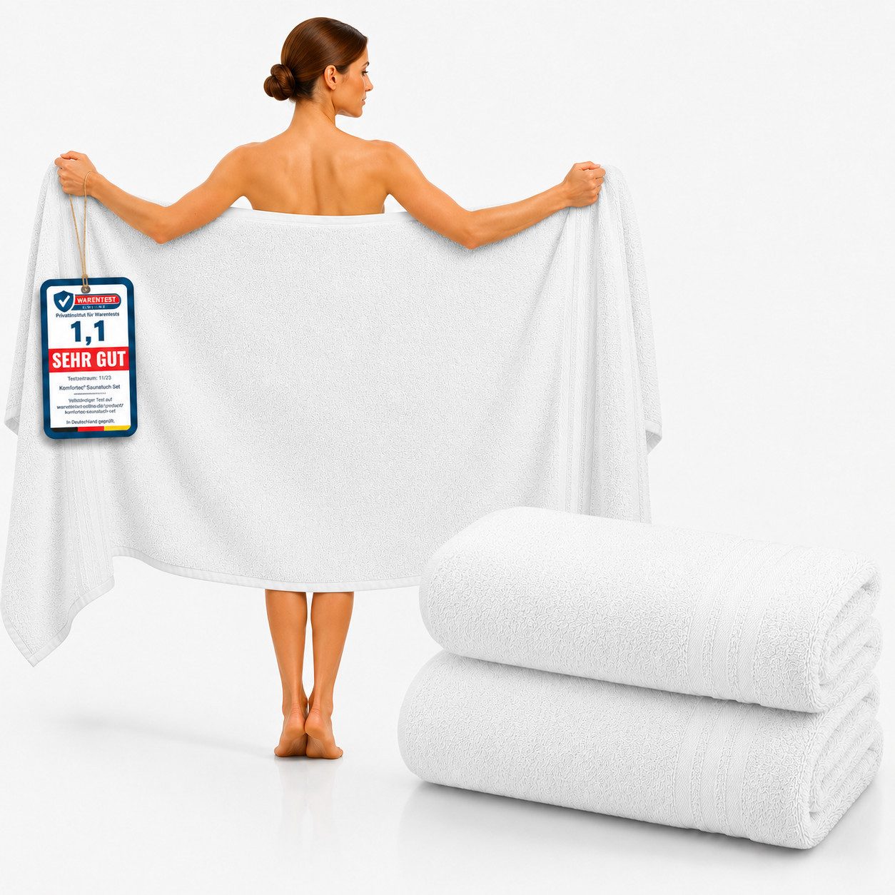 Komfortec Saunatuch 2er Set extra Große - Premium Badetuch - 80x200 XXL, Frottee (2-St), extra Große, 100% Baumwolle, Weich, Schnelltrocknend