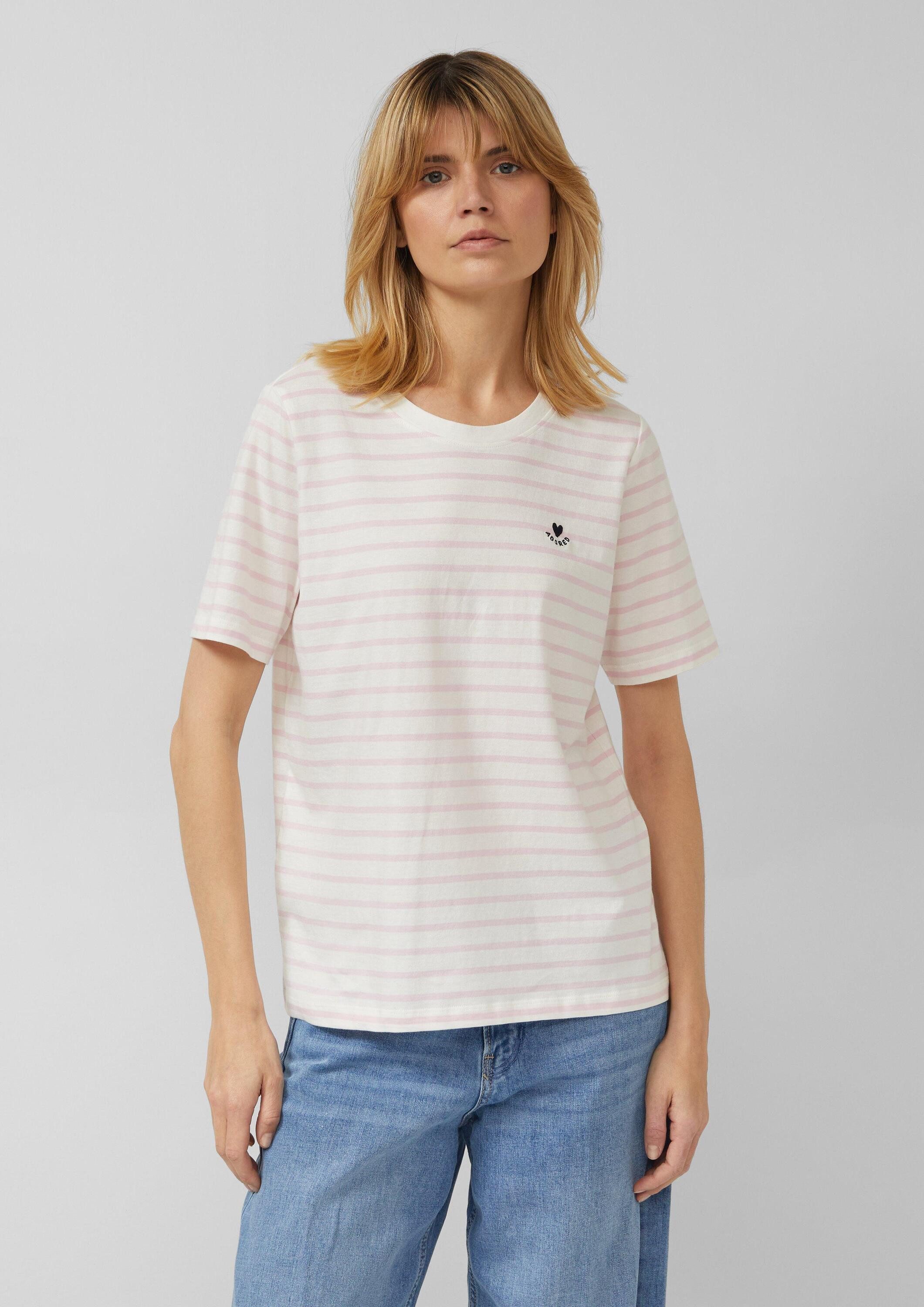 s.Oliver Kurzarmshirt T-Shirt Gestreiftes Jersey-T-Shirt mit Herz-Stickerei günstig online kaufen