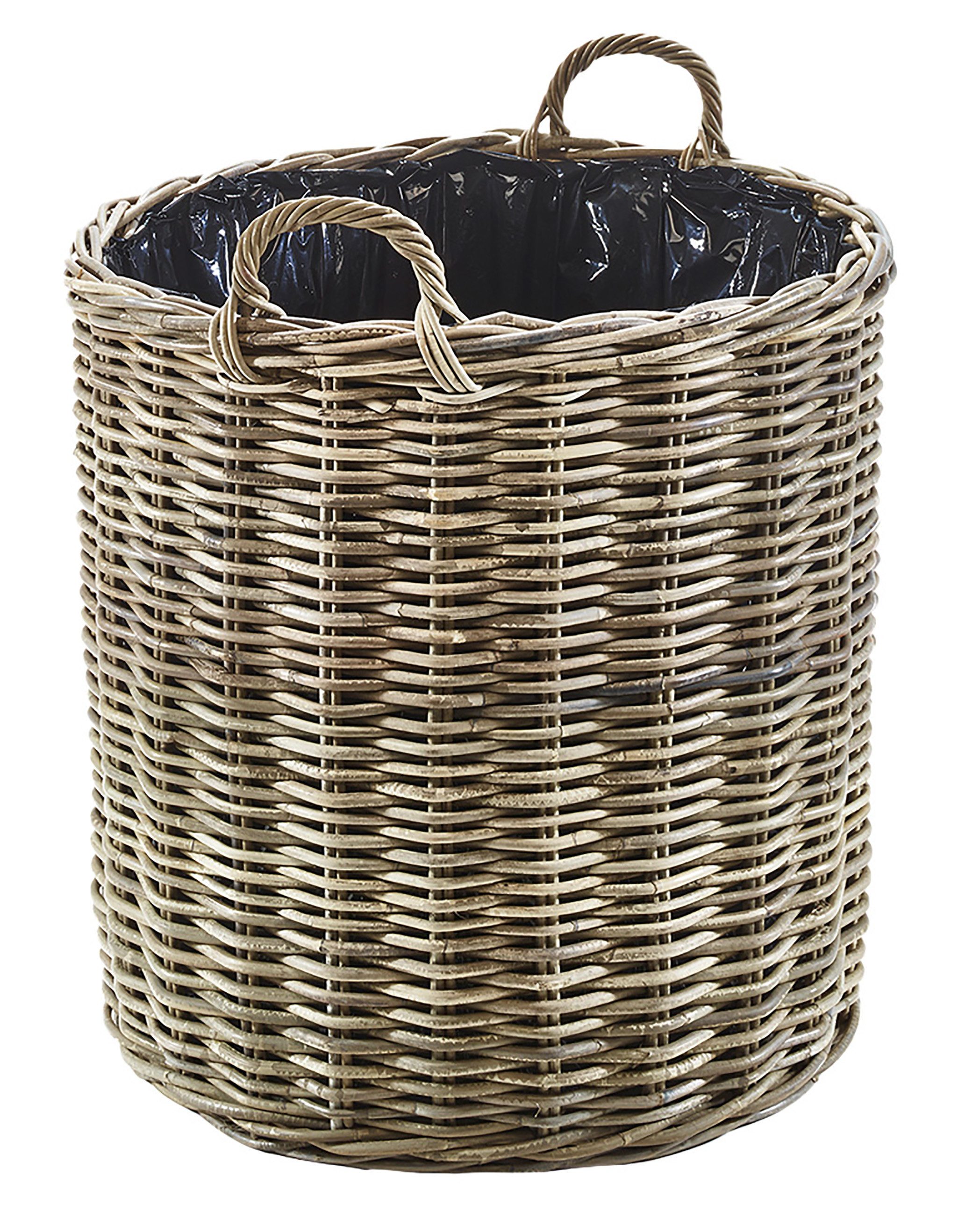 Kobolo Pflanzkübel Pflanzkorb aus grauem Rattan mit Folie groß