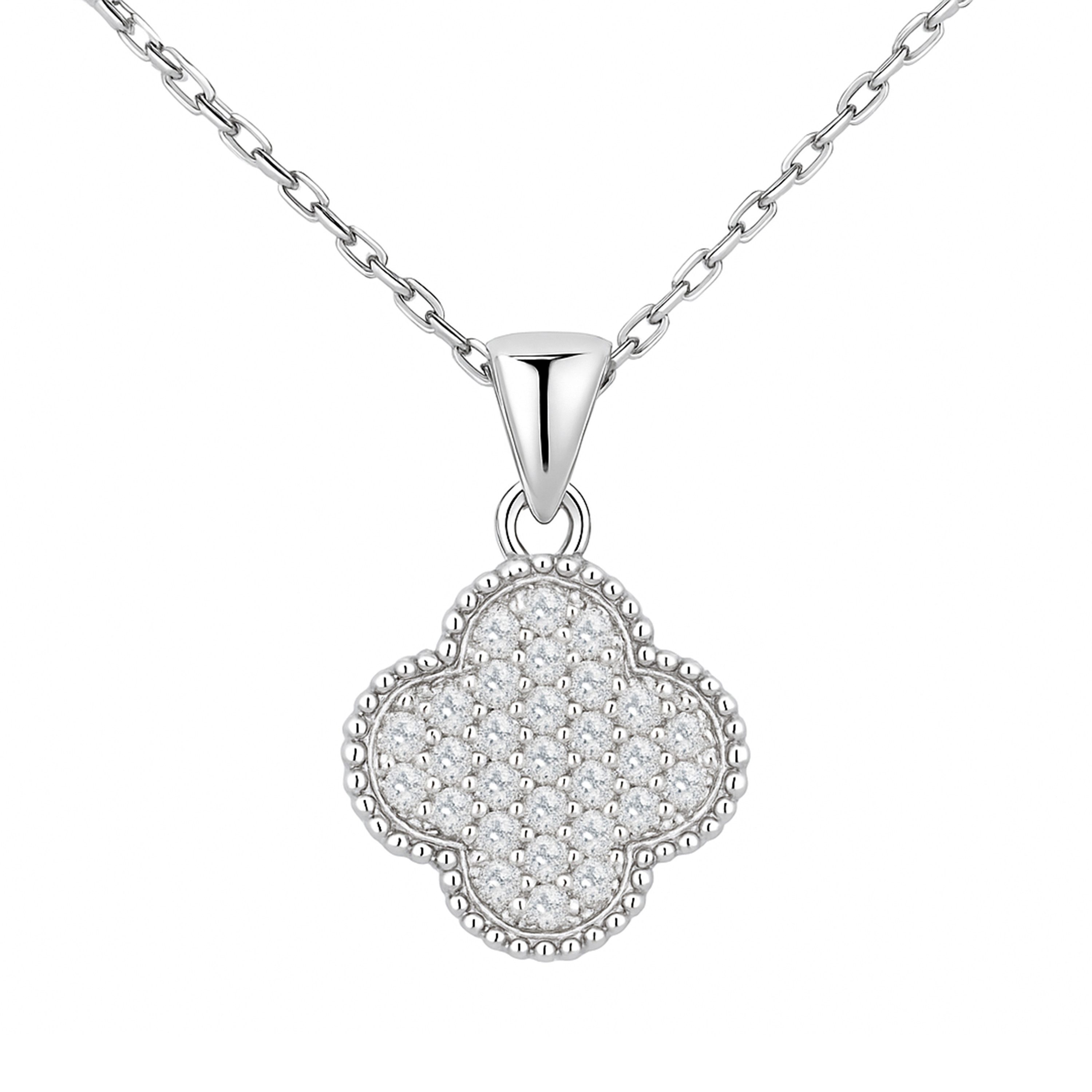 Firetti Kette mit Anhänger Schmuck Geschenk Silber 925 Halsschmuck Halskette Kleeblatt, mit Zirkonia (synth)