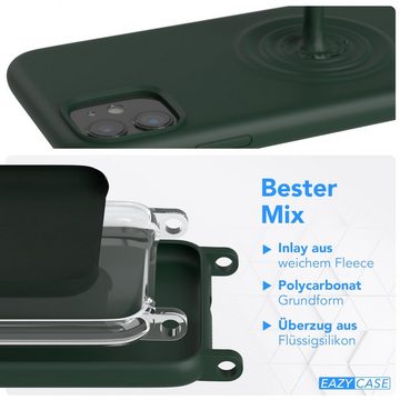 EAZY CASE Handykette Karabiner Breitband für Apple iPhone 11 6,1 Zoll, Handytasche durchsichtige Silikon Hülle mit breitem Umhängeband Grün