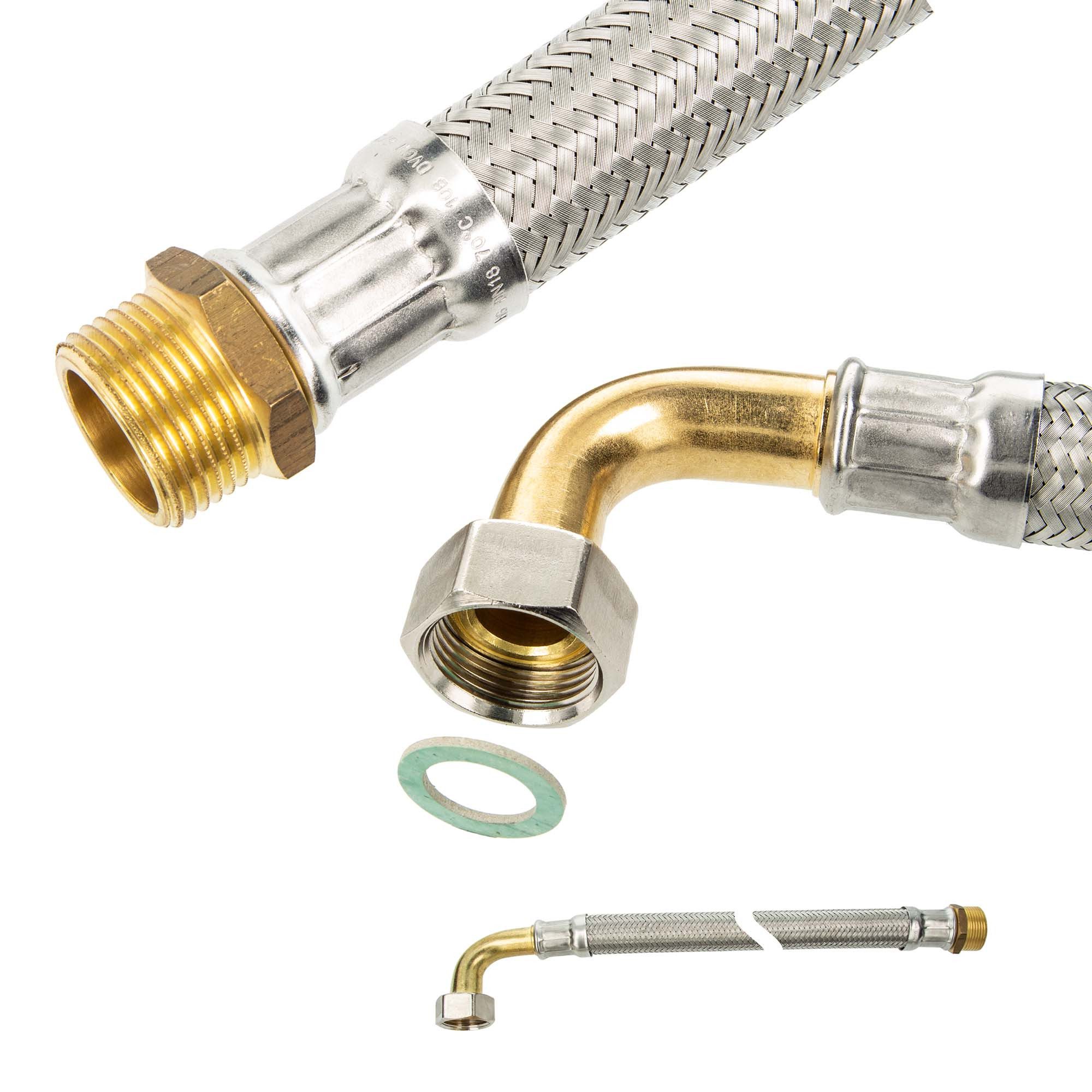 tecuro Flexschlauch Flexschlauch IG mit Bogen 90° x AG - für & Heizung - Made in Germany