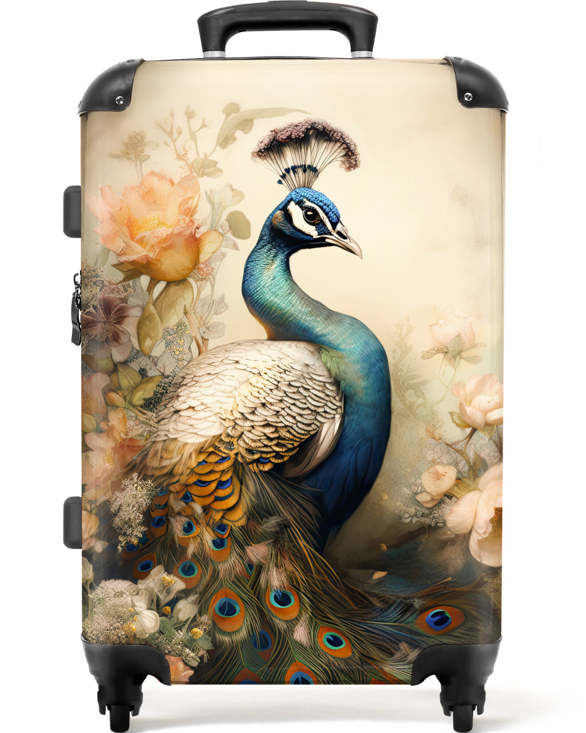 NoBoringSuitcases.com© Hartschalen-Trolley Pfau - Pfauenfedern - günstig online kaufen