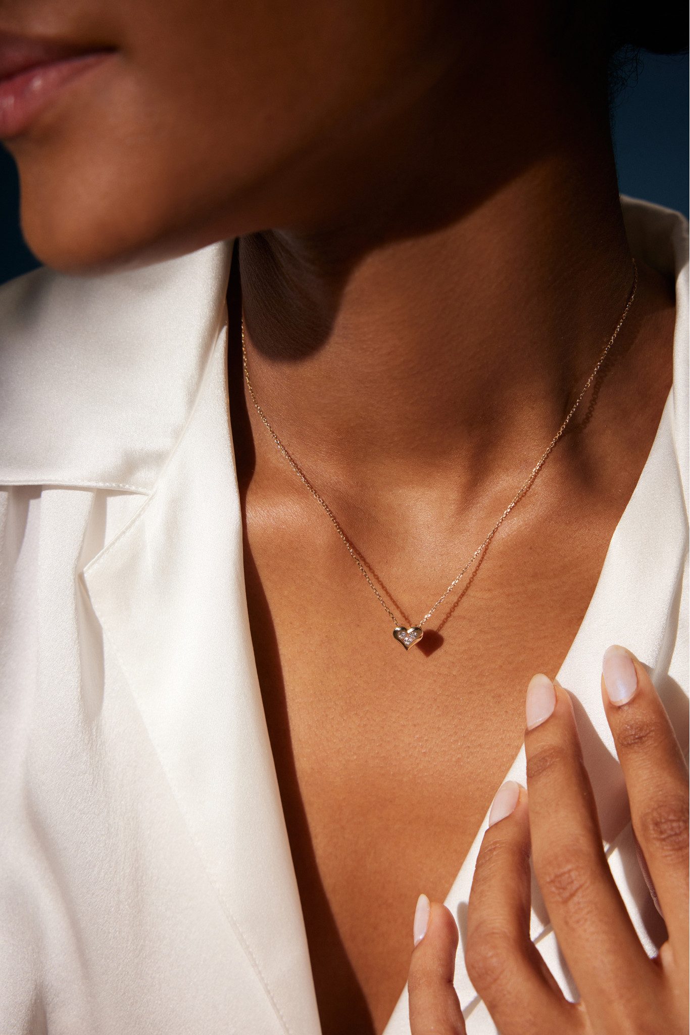 Sternvoll Goldkette Herz-Collier 750 Gold, 0.13 ct Diamant-Trio IGI-zertifi günstig online kaufen