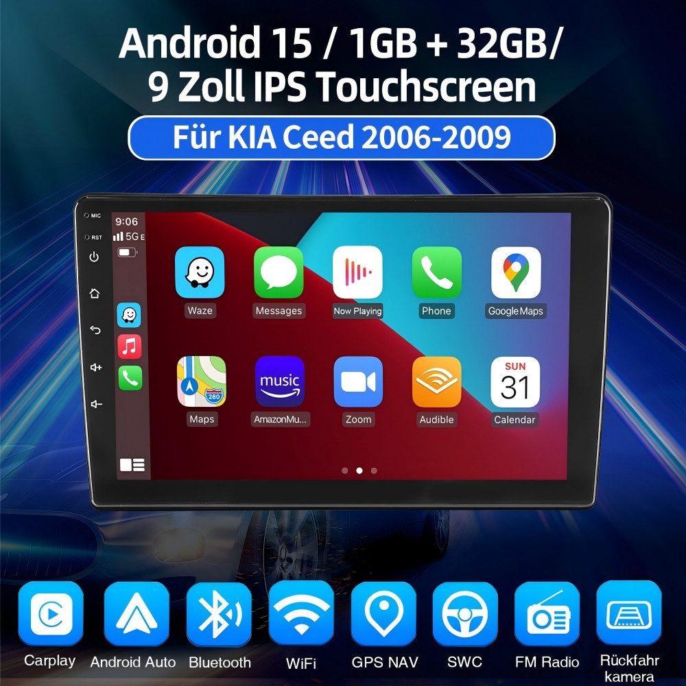 ESSGOO Für Kia Ceed ED 20106-2009 Android 15 CarPlay Autoradio (RDS, Digitalradio (DAB), FM, AM, Apple Carplay Android Auto 4G LTE SWC BT GPS)
